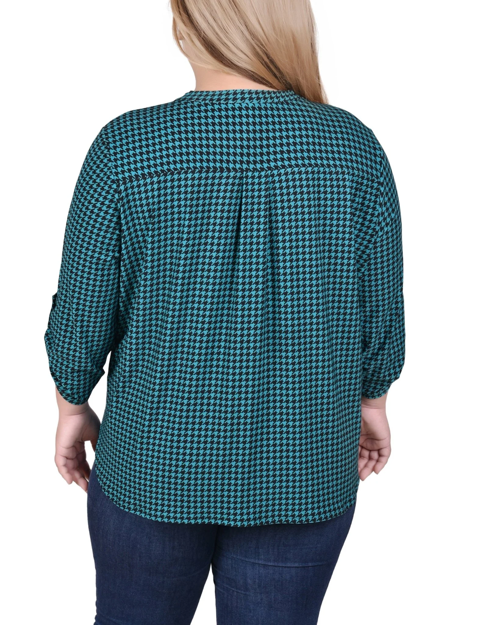 Fanfare Black Houndstooth Long Tab-Sleeve Top With Pockets - Plus - Image 4