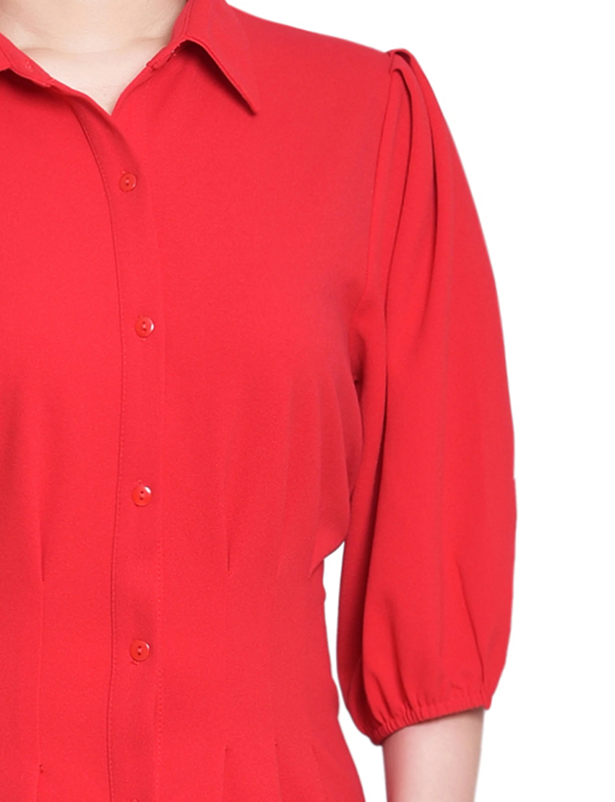 Fire Red Elbow Sleeve Midi Dress - Image 2