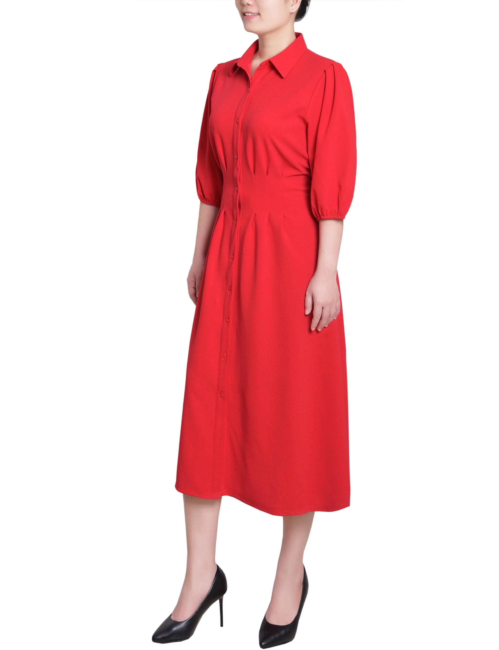 Fire Red Elbow Sleeve Midi Dress - Image 3