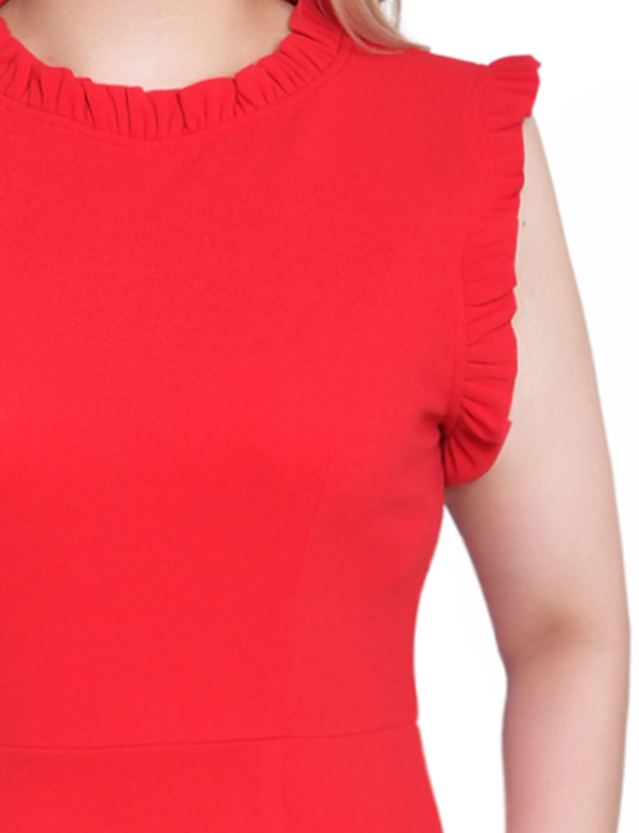 Fire Red Sleeveless Ruffle Detail Dress - Image 2