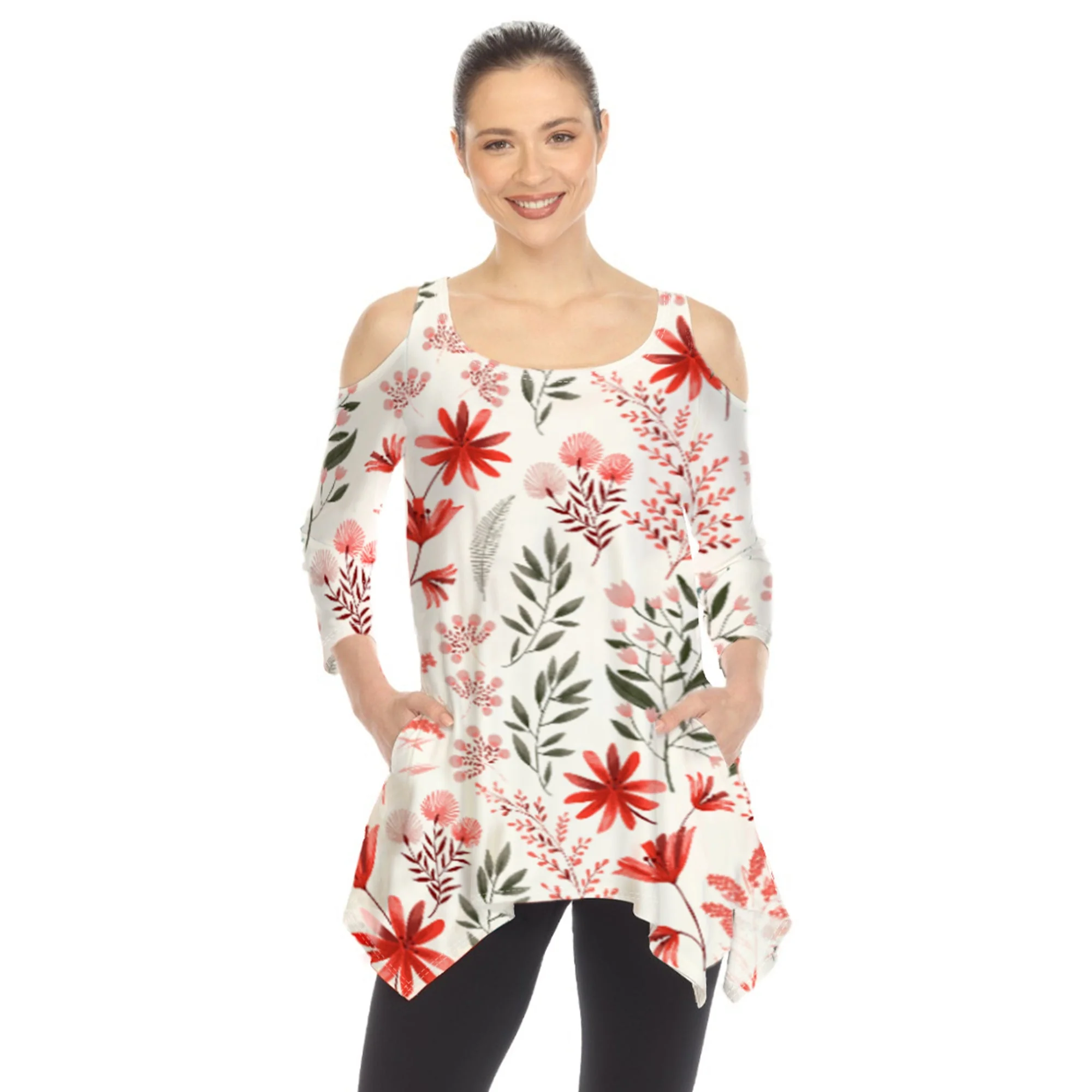 Floral Printed Cold Shoulder Tunic - Image 12