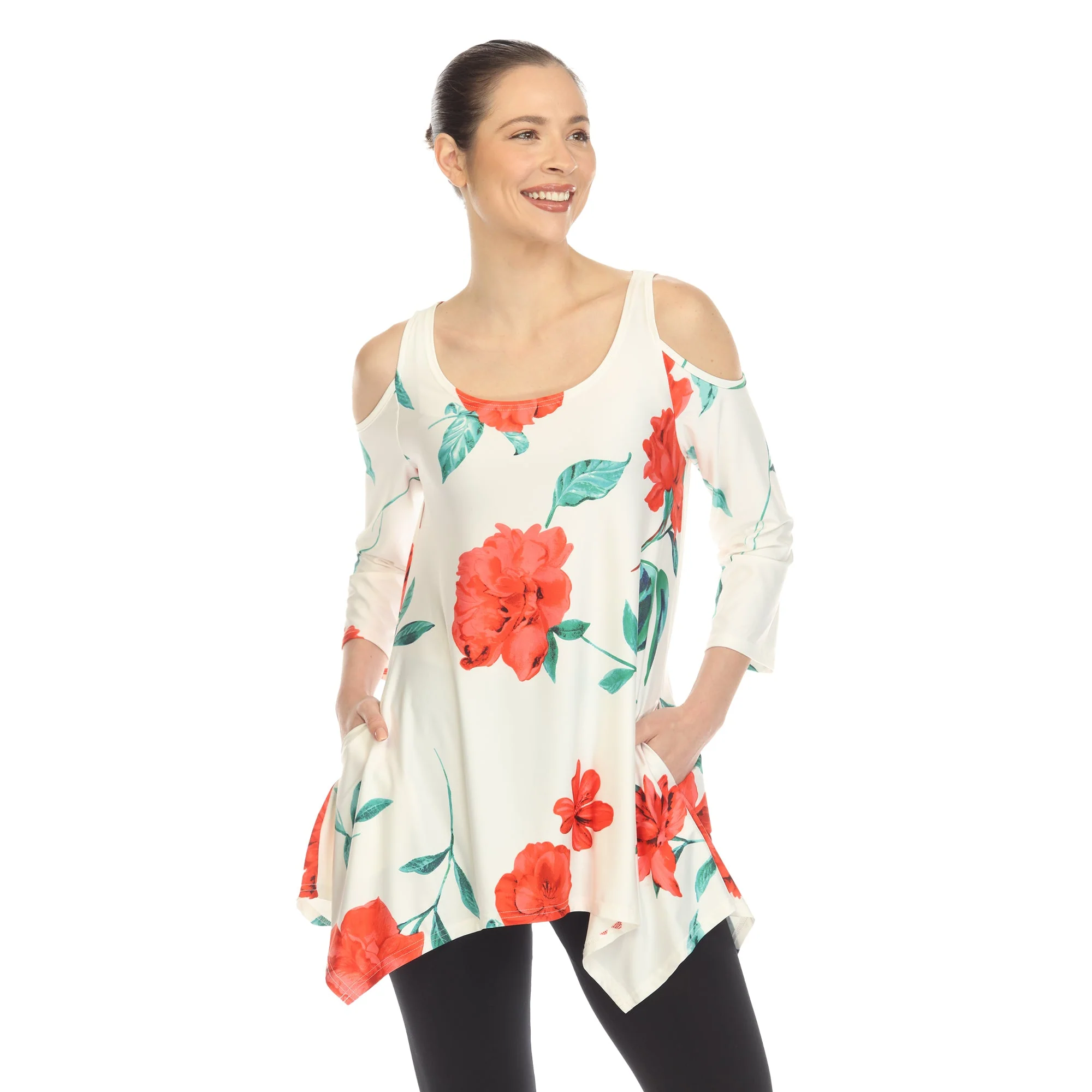 Floral Printed Cold Shoulder Tunic - Image 24