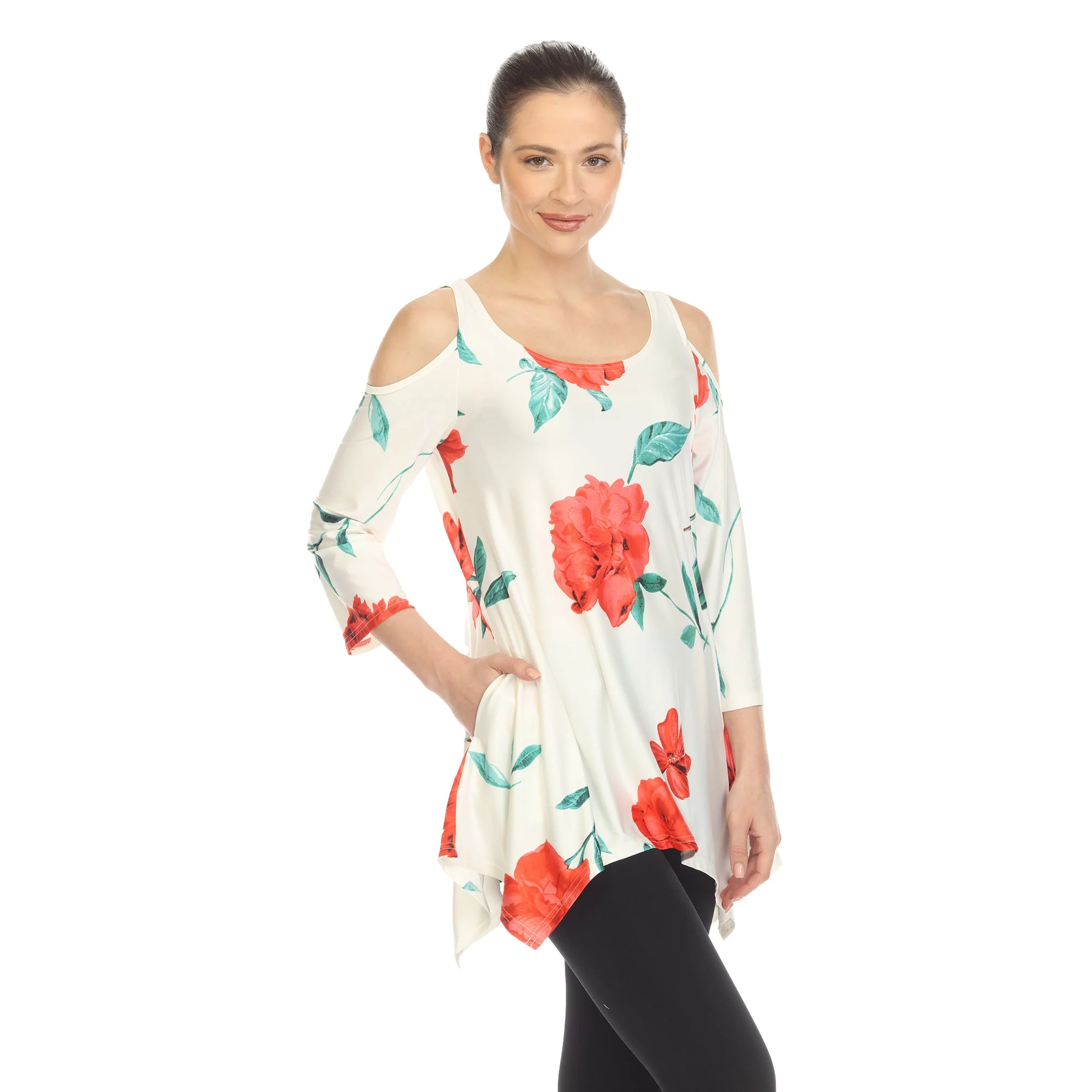 Floral Printed Cold Shoulder Tunic - Image 25