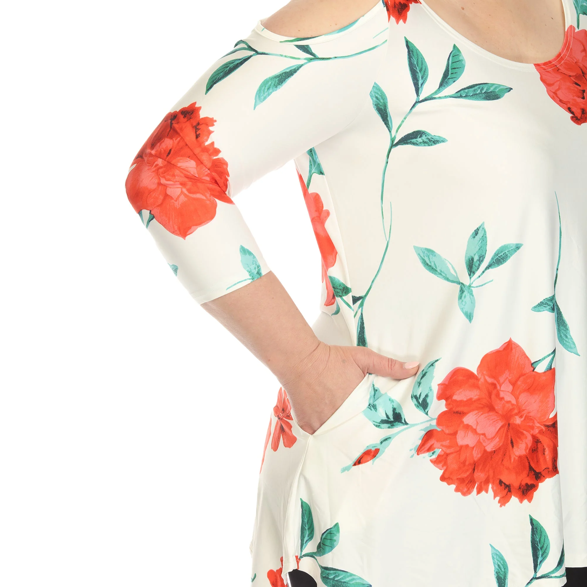 Floral Printed Cold Shoulder Tunic - Plus - Image 25