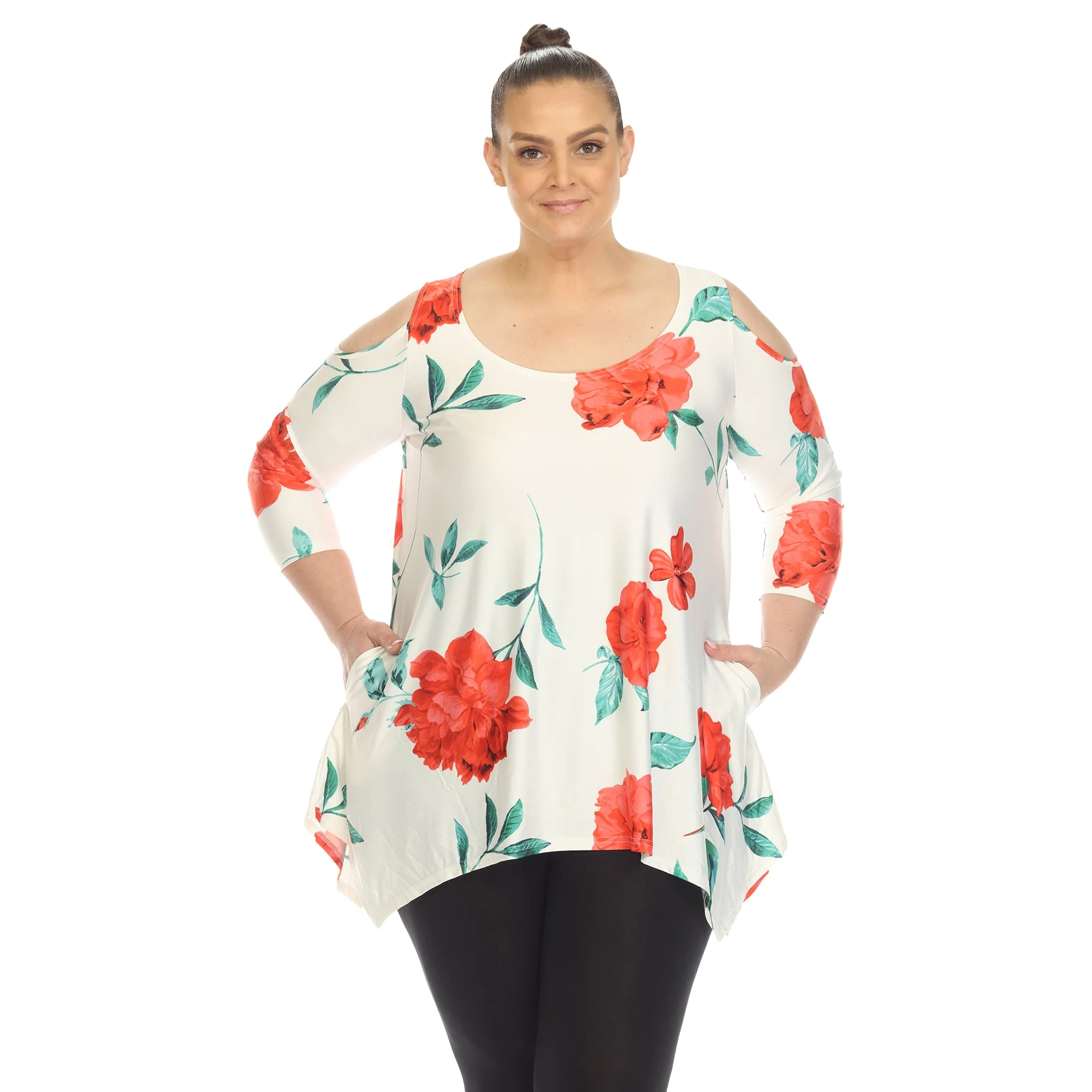 Floral Printed Cold Shoulder Tunic - Plus - Image 27