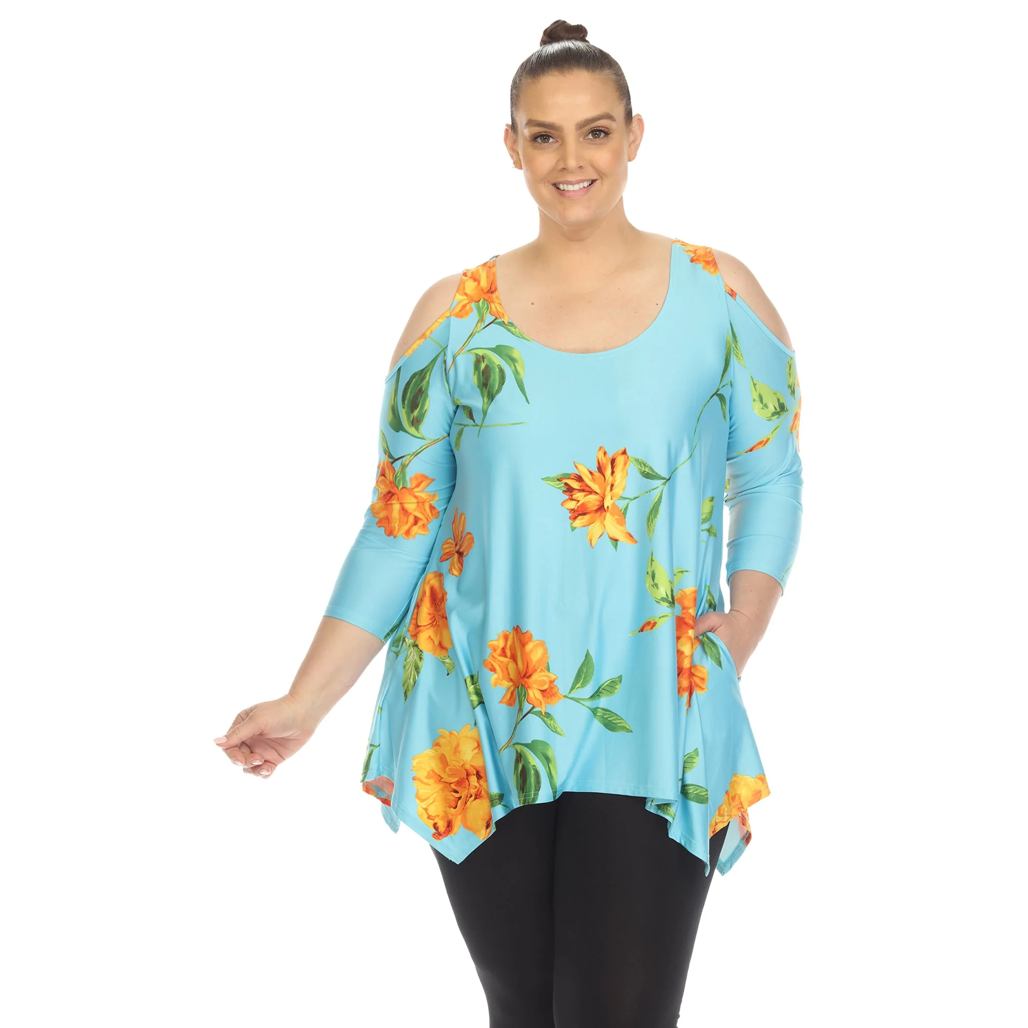Floral Printed Cold Shoulder Tunic - Plus - Image 33