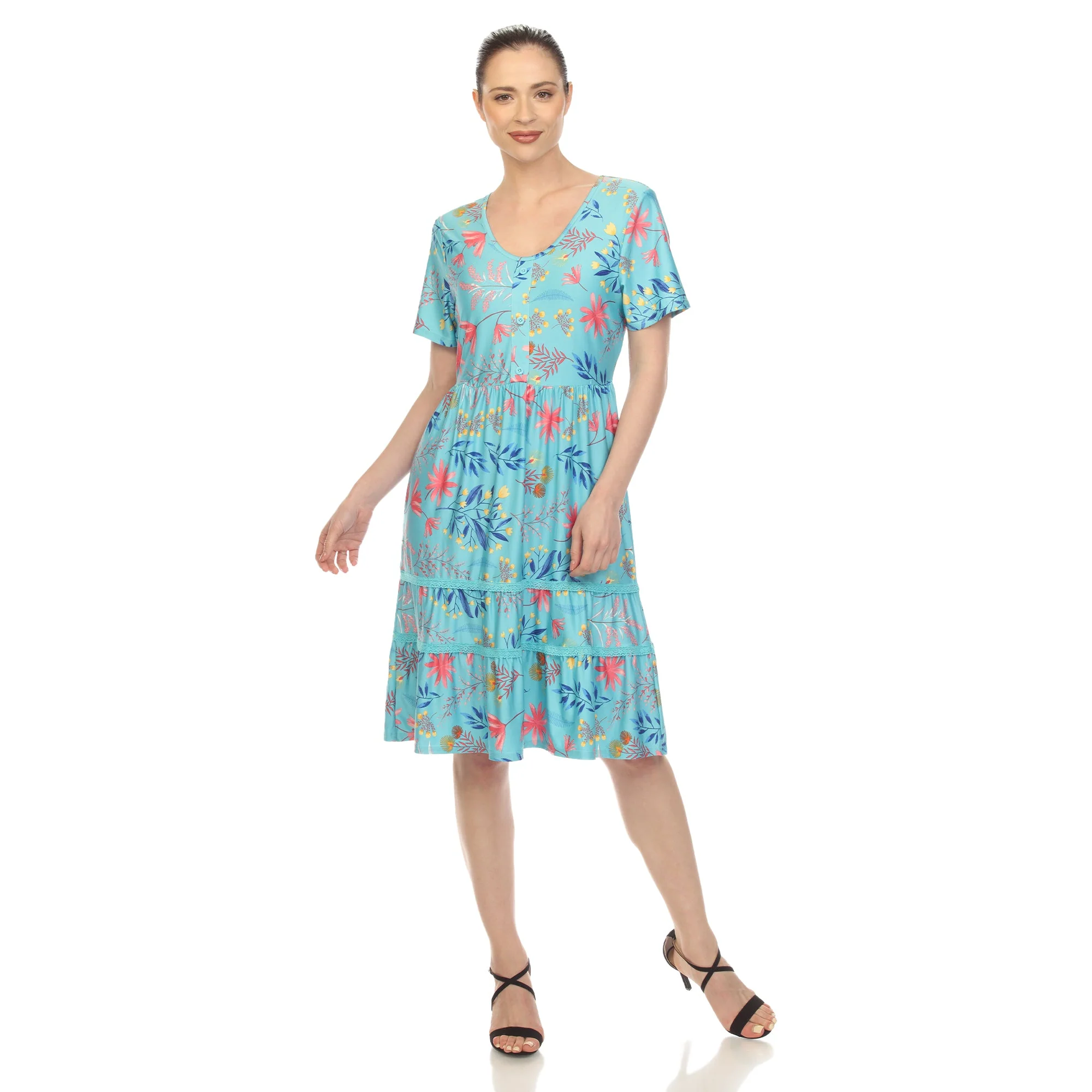 Floral Short Sleeve Knee Length Dress - Image 11