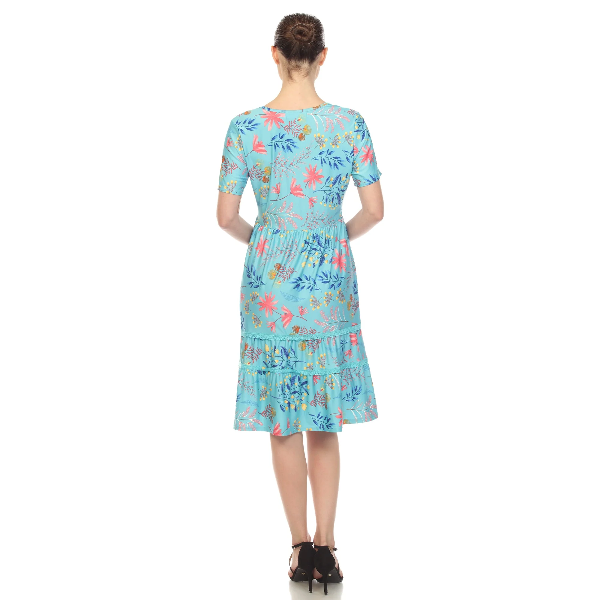 Floral Short Sleeve Knee Length Dress - Image 13