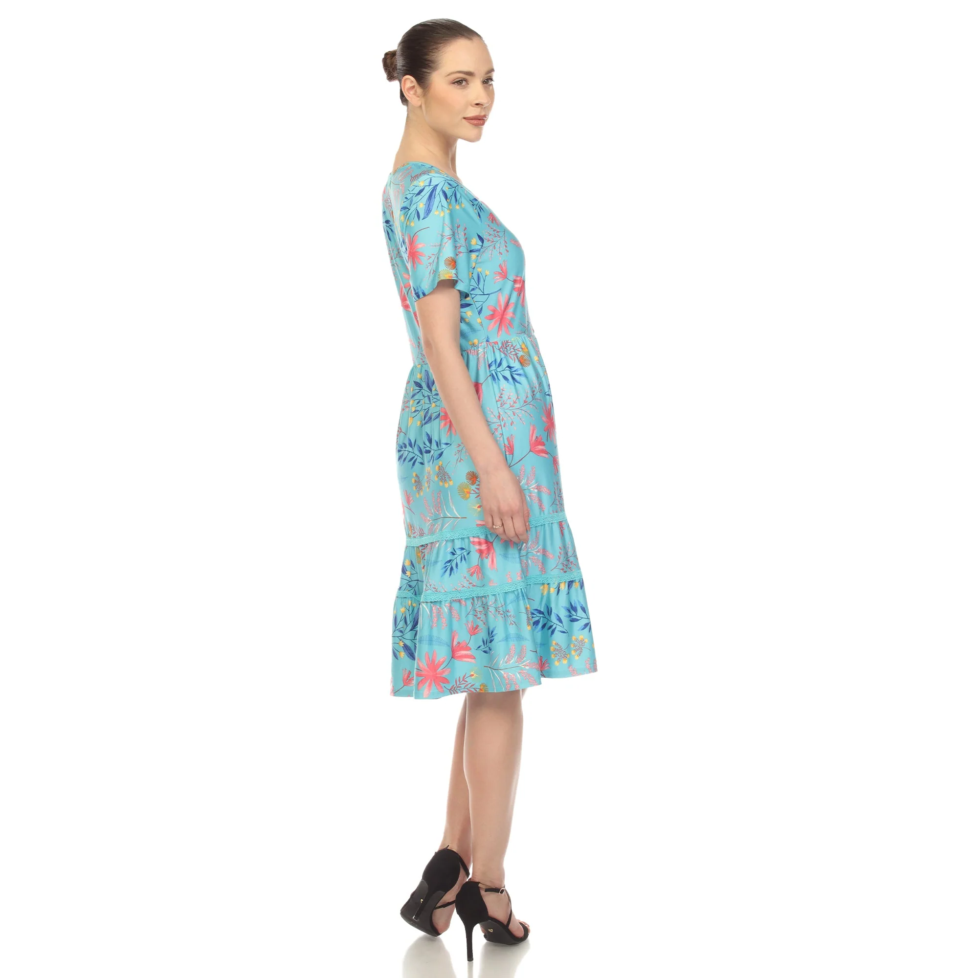 Floral Short Sleeve Knee Length Dress - Image 15