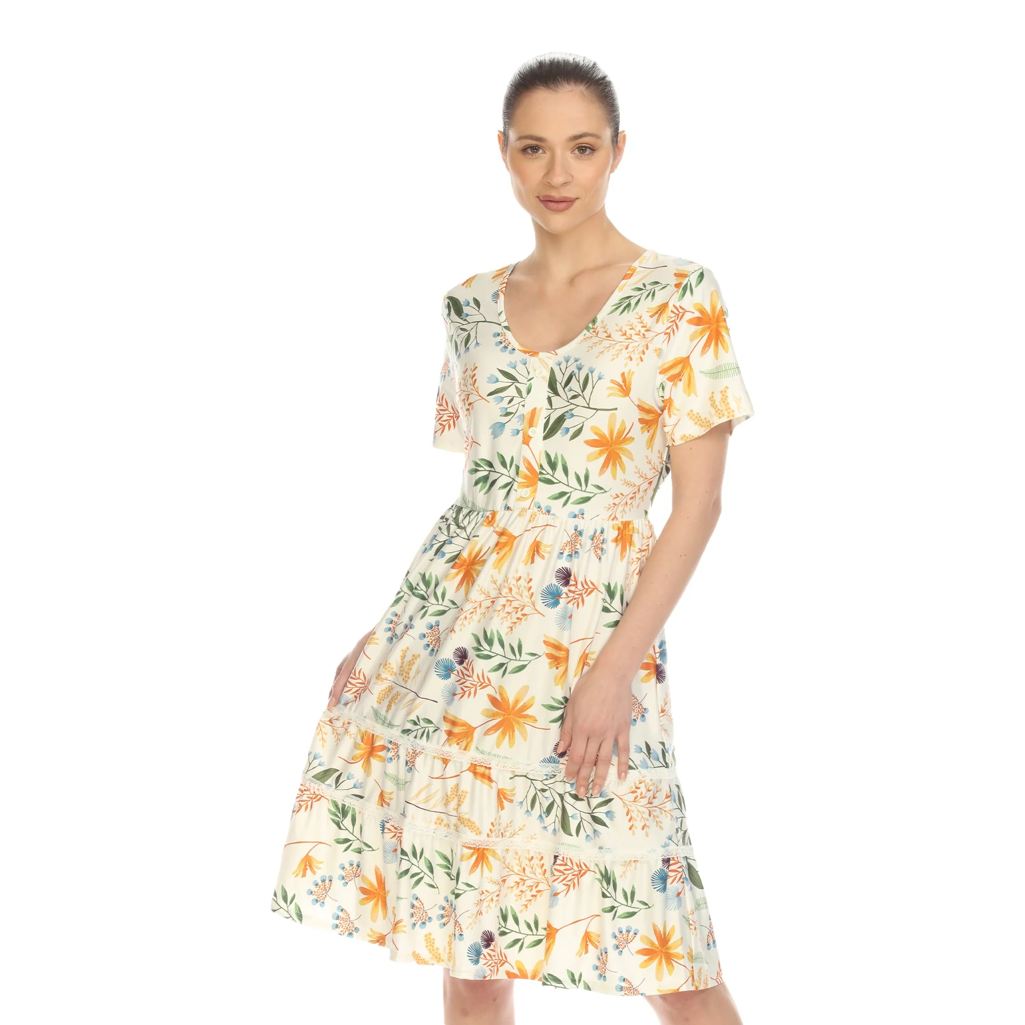 Floral Short Sleeve Knee Length Dress - Image 16