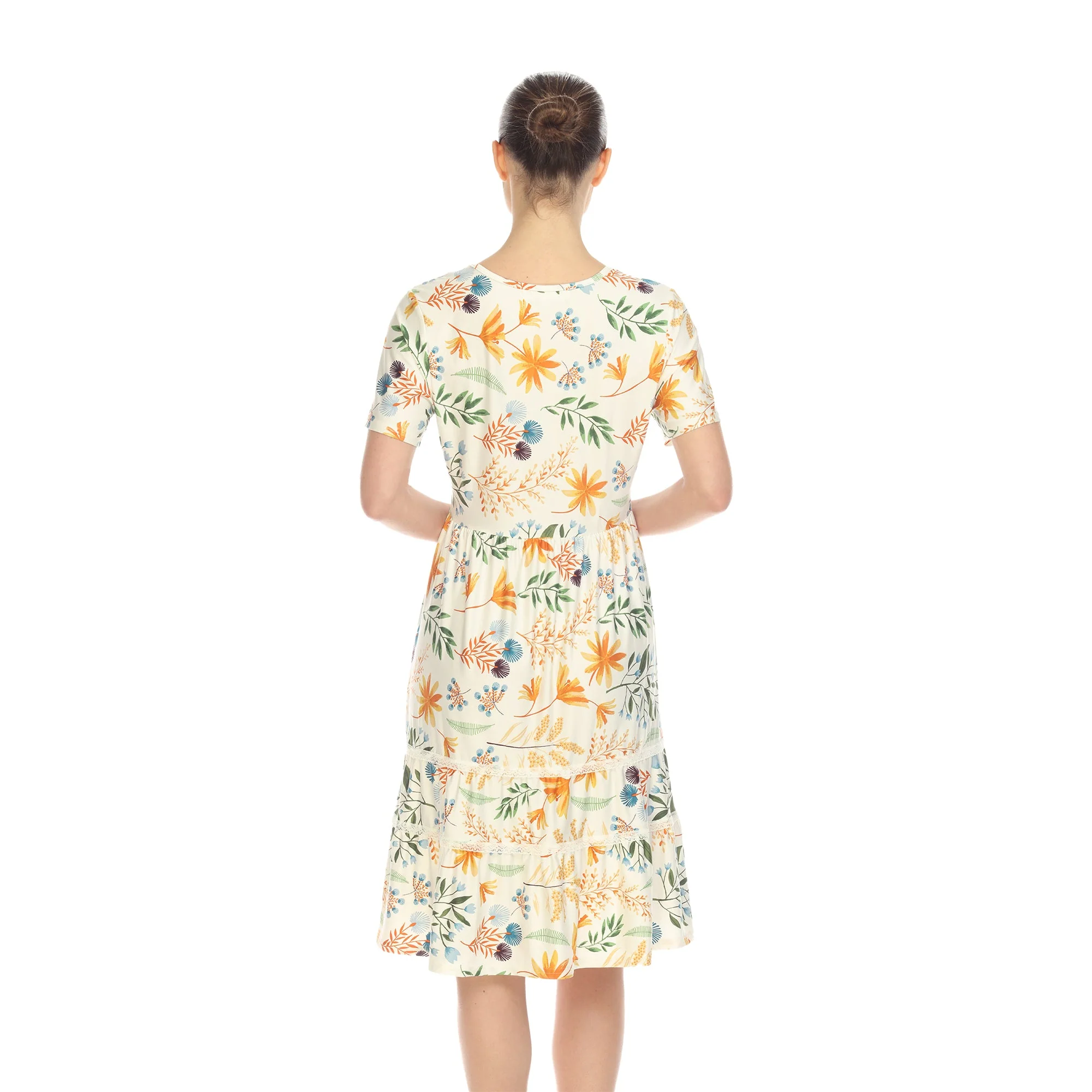 Floral Short Sleeve Knee Length Dress - Image 19