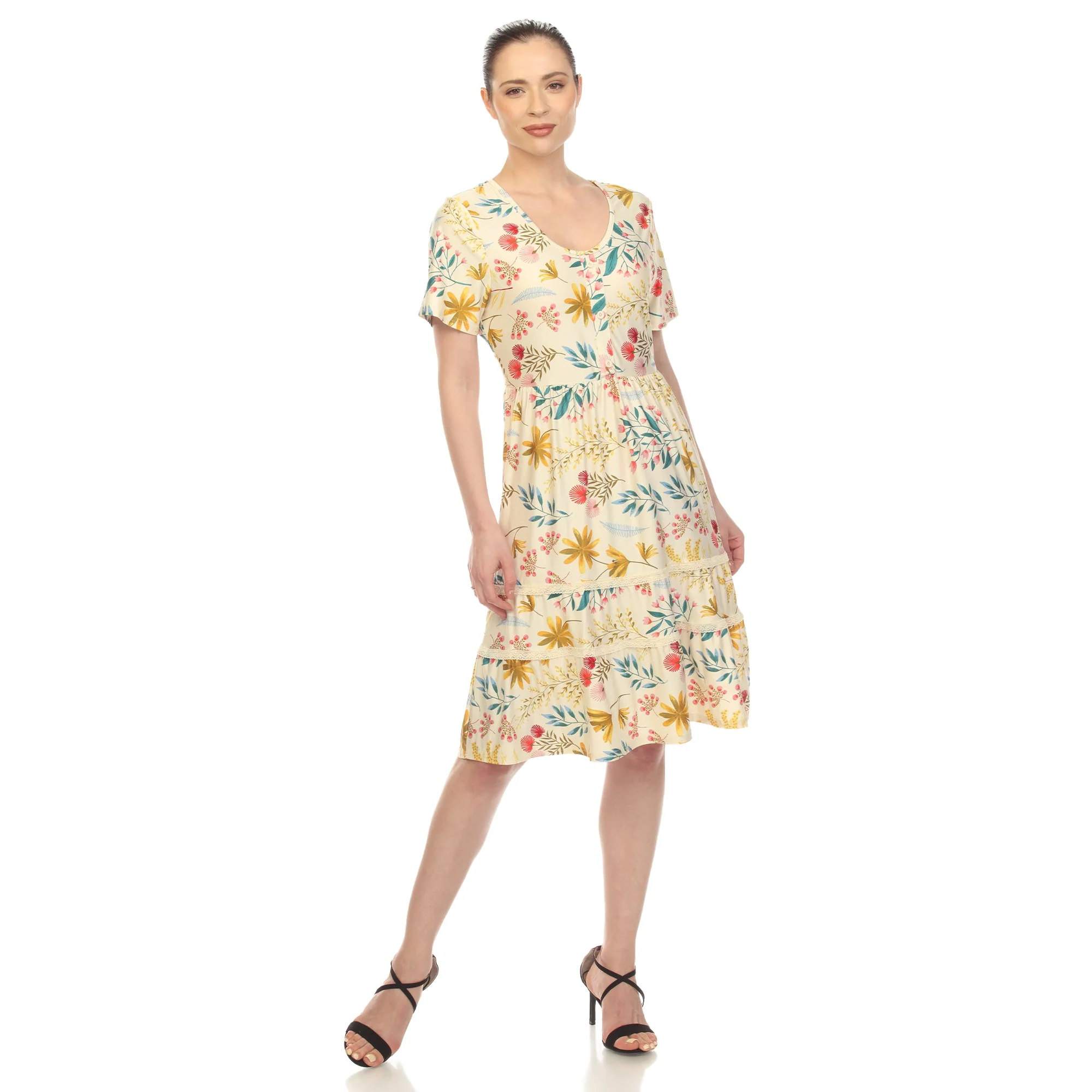 Floral Short Sleeve Knee Length Dress - Image 20