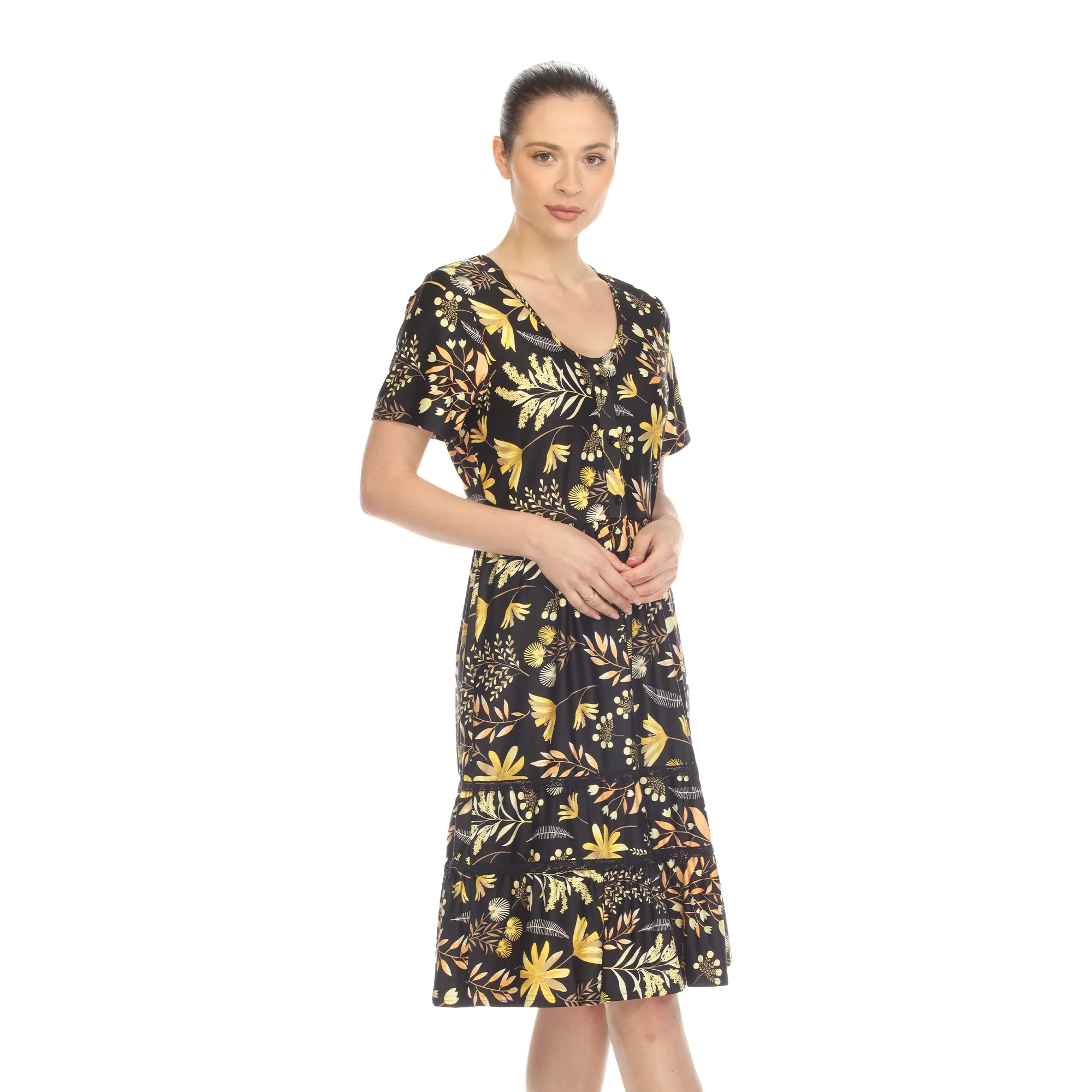 Floral Short Sleeve Knee Length Dress - Image 8