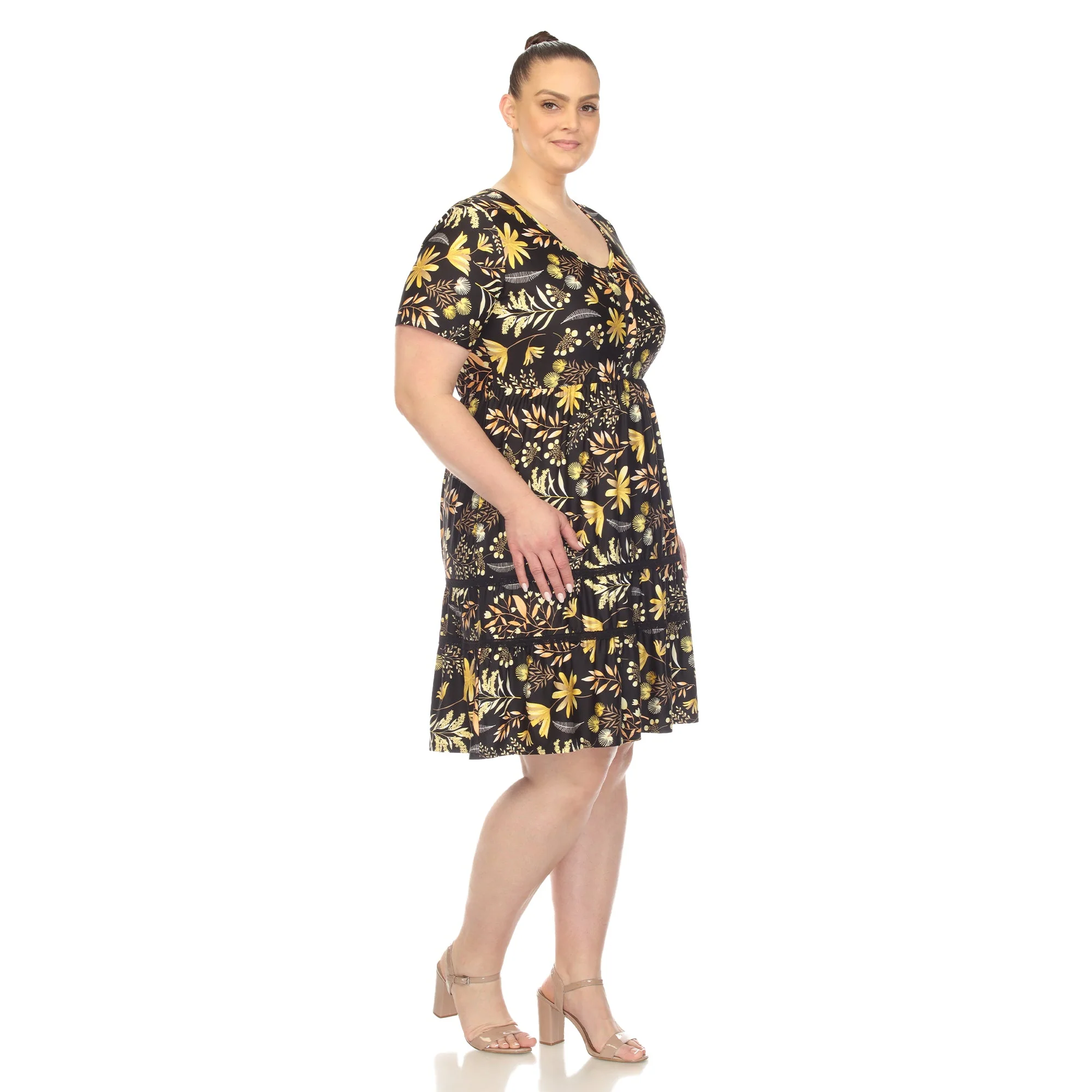 Floral Short Sleeve Knee Length Dress - Plus - Image 10