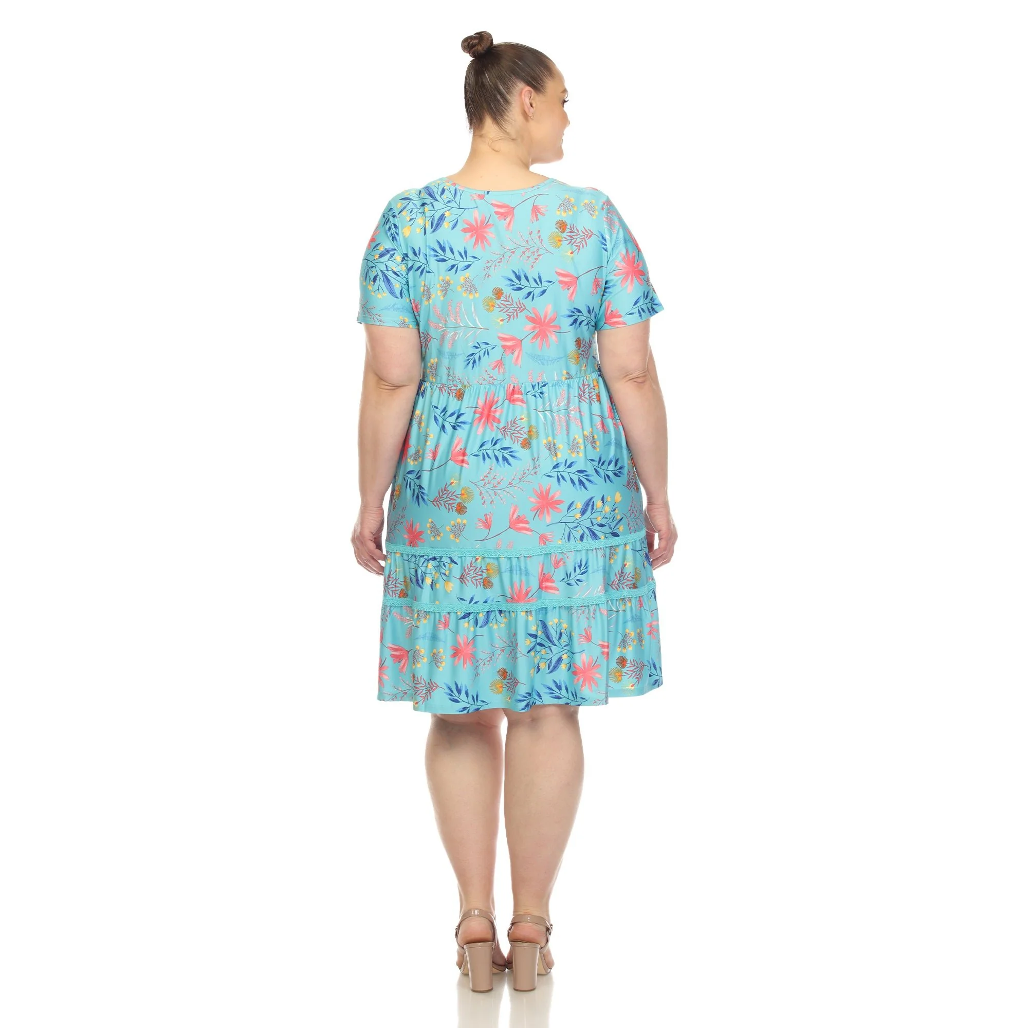 Floral Short Sleeve Knee Length Dress - Plus - Image 13