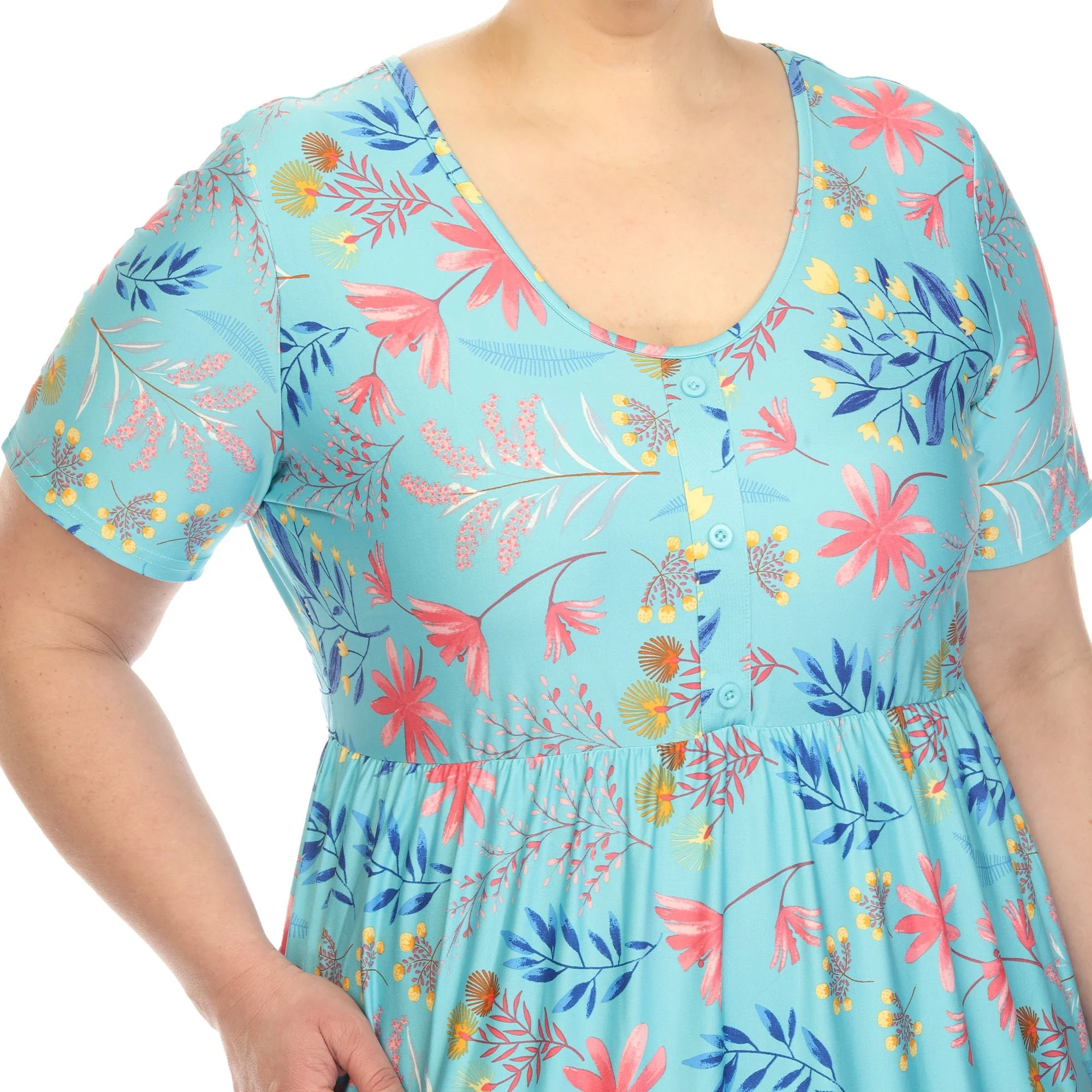 Floral Short Sleeve Knee Length Dress - Plus - Image 14