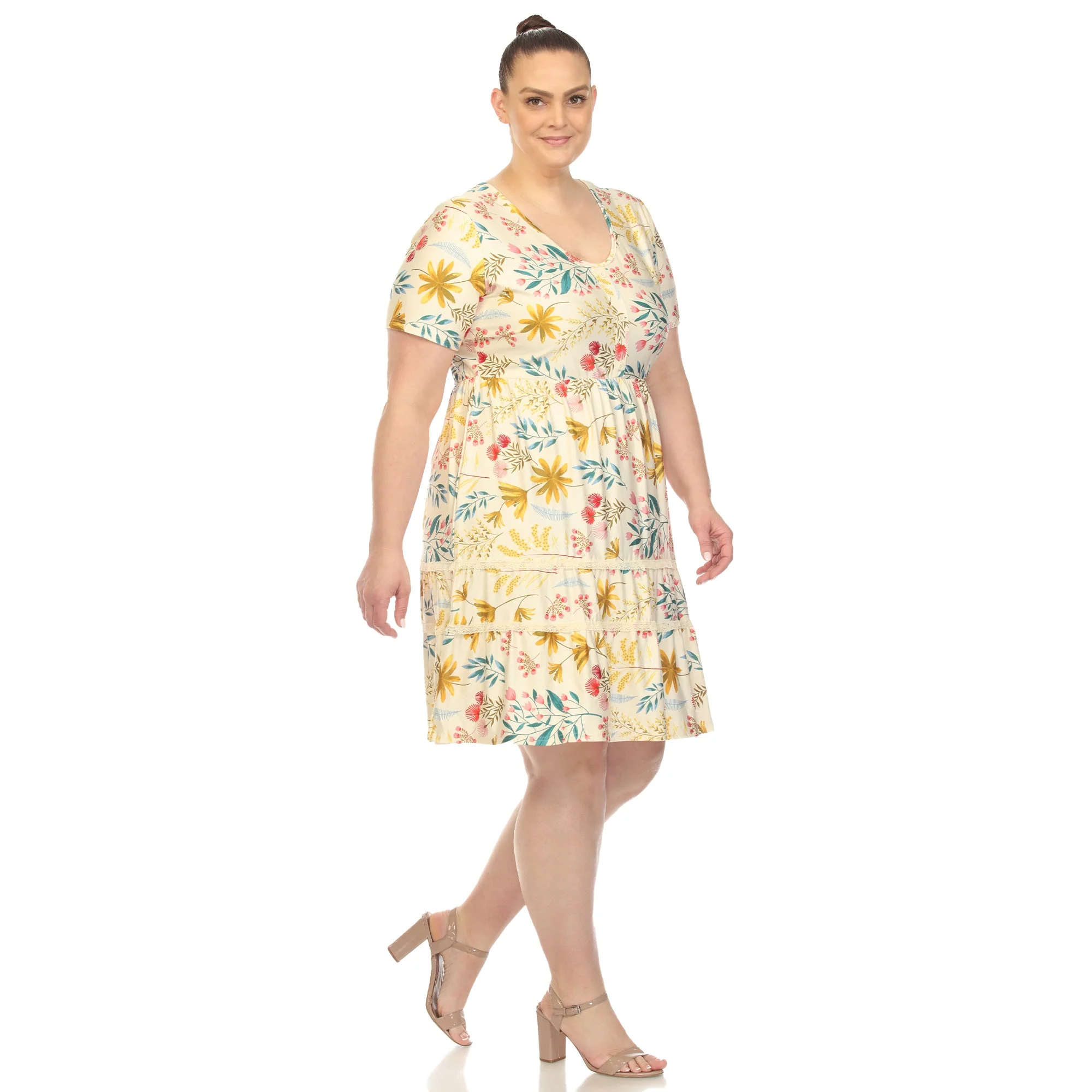 Floral Short Sleeve Knee Length Dress - Plus - Image 22