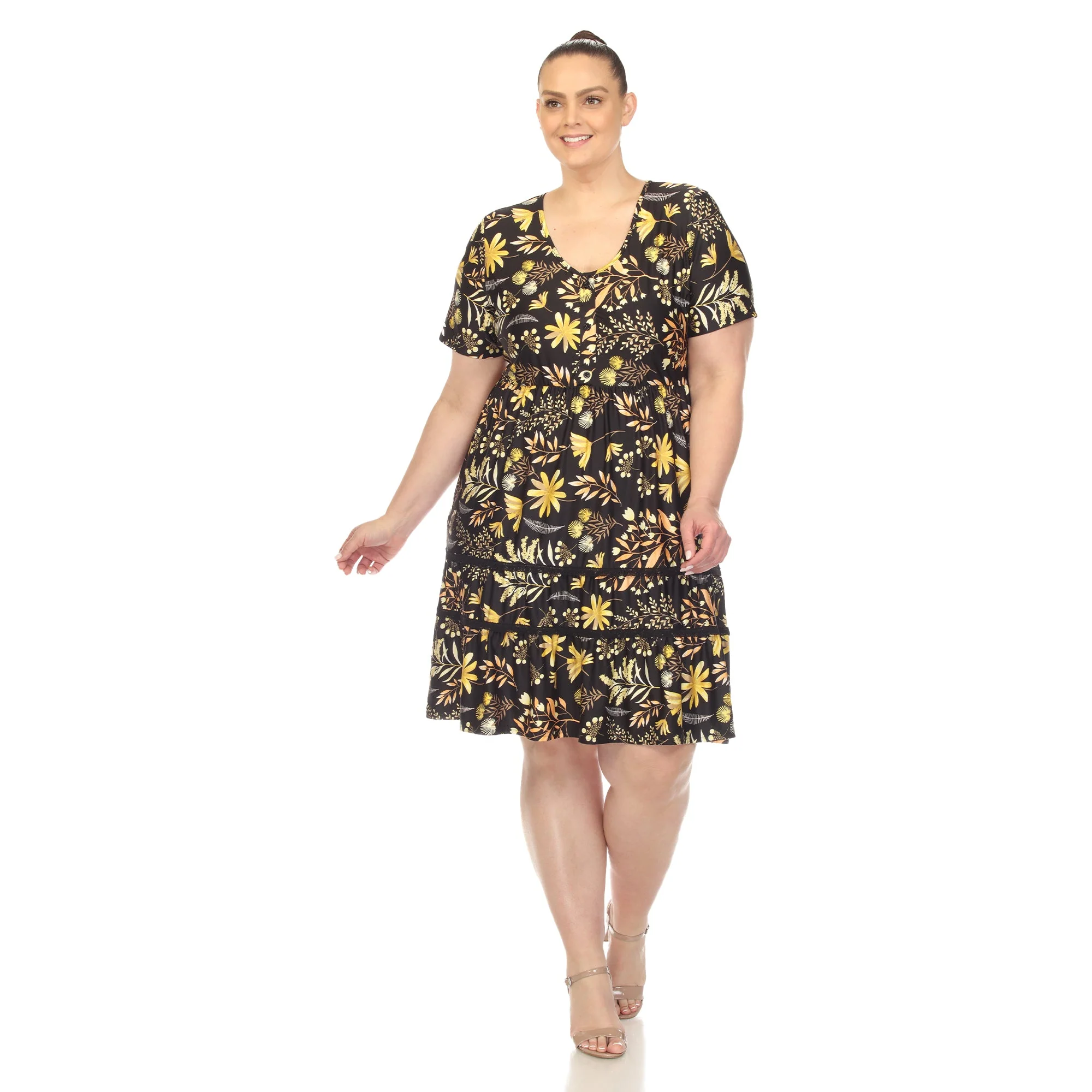 Floral Short Sleeve Knee Length Dress - Plus - Image 3