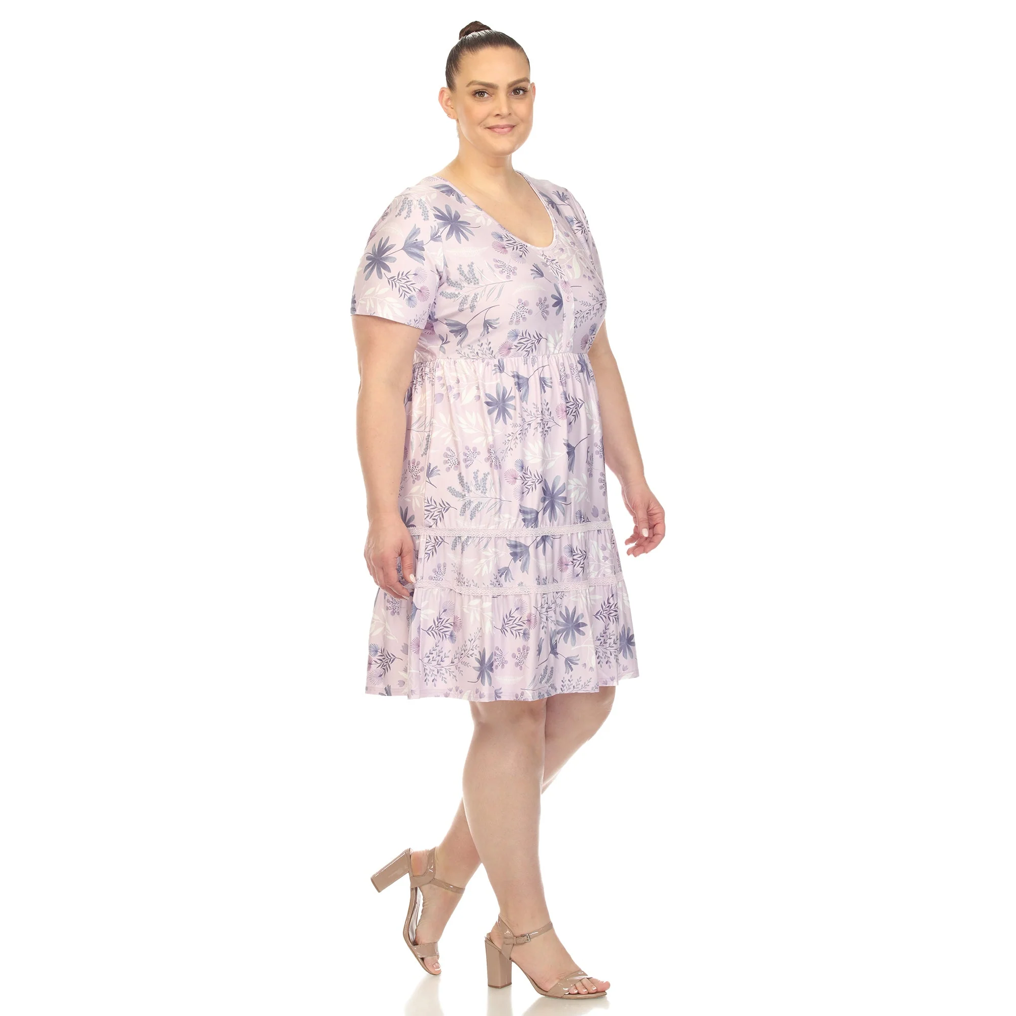 Floral Short Sleeve Knee Length Dress - Plus - Image 7