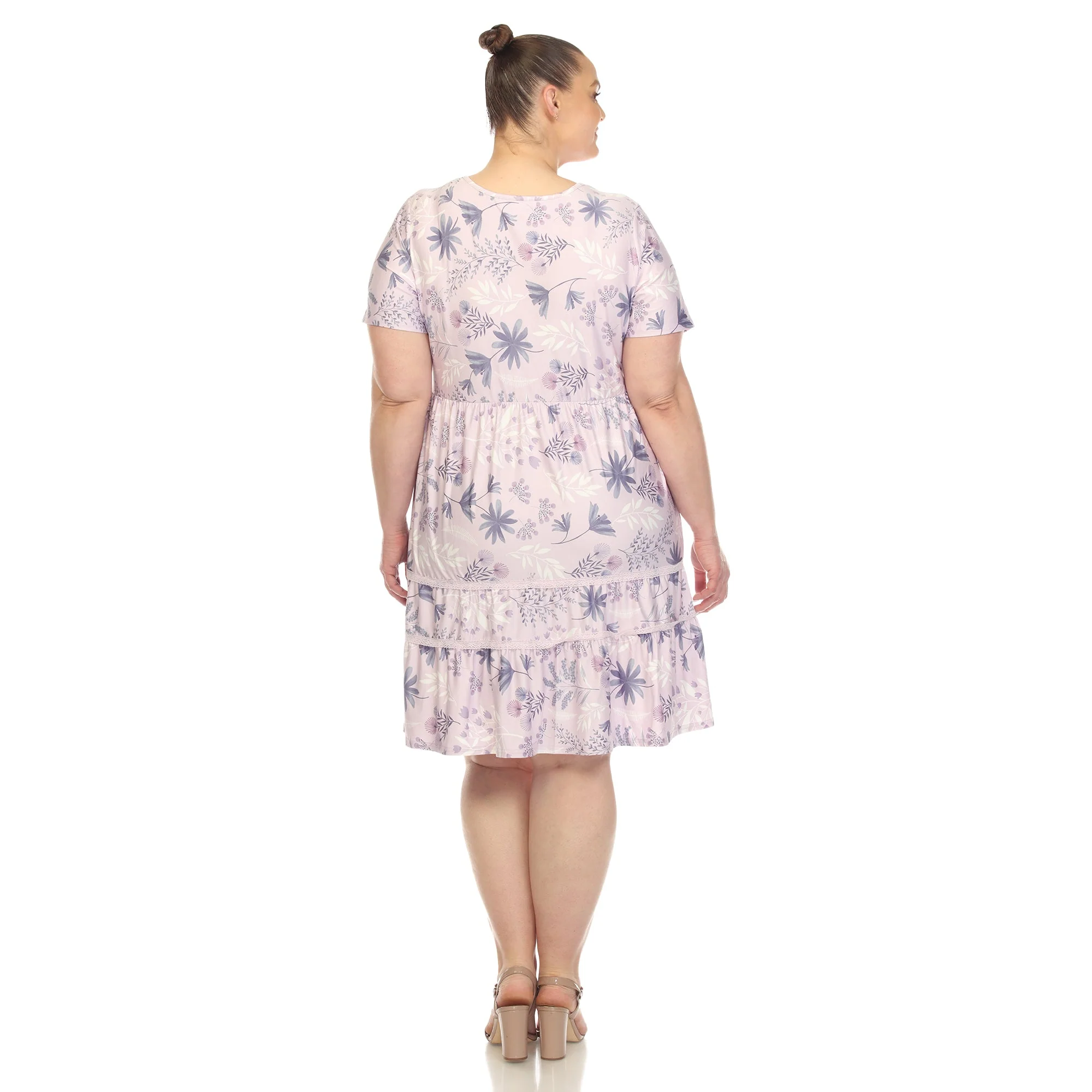 Floral Short Sleeve Knee Length Dress - Plus - Image 8