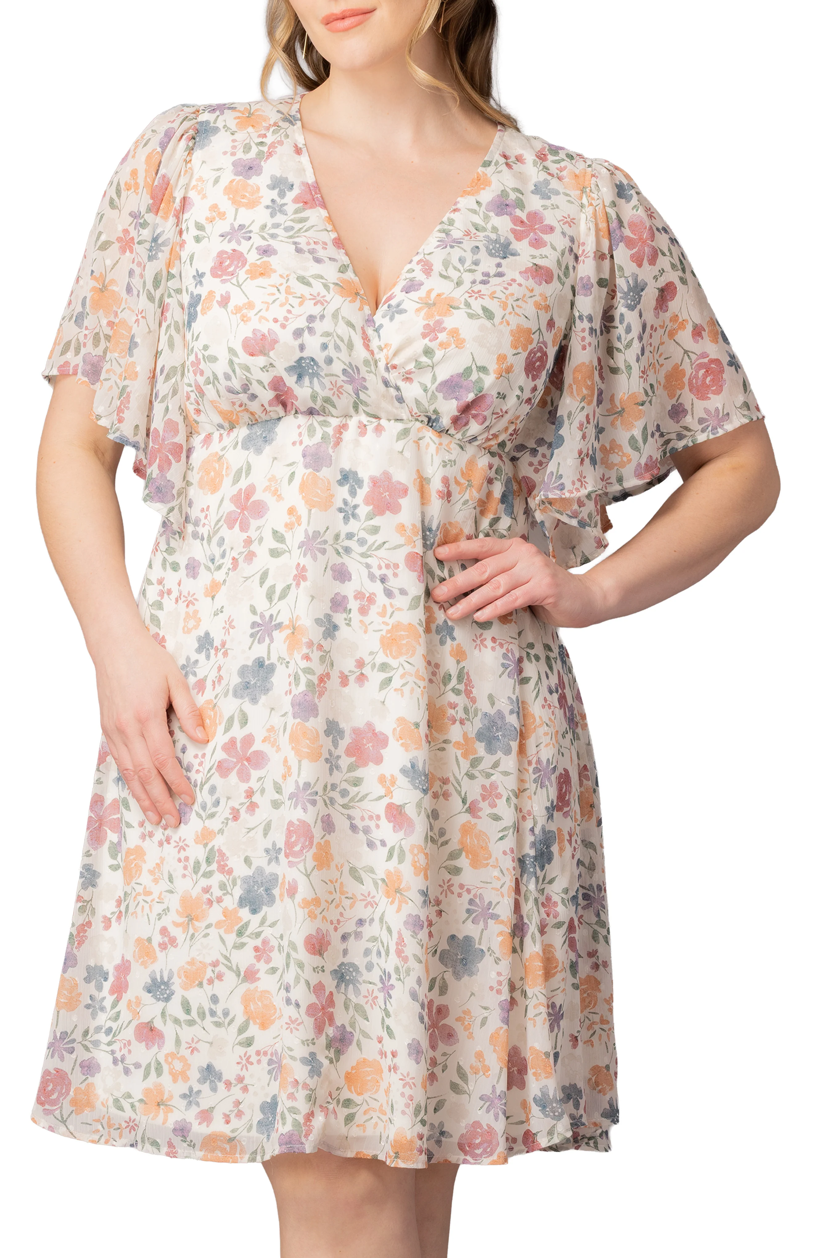Florence Flutter Sleeve Dress  - Pale Blossoms -  Plus - Image 3