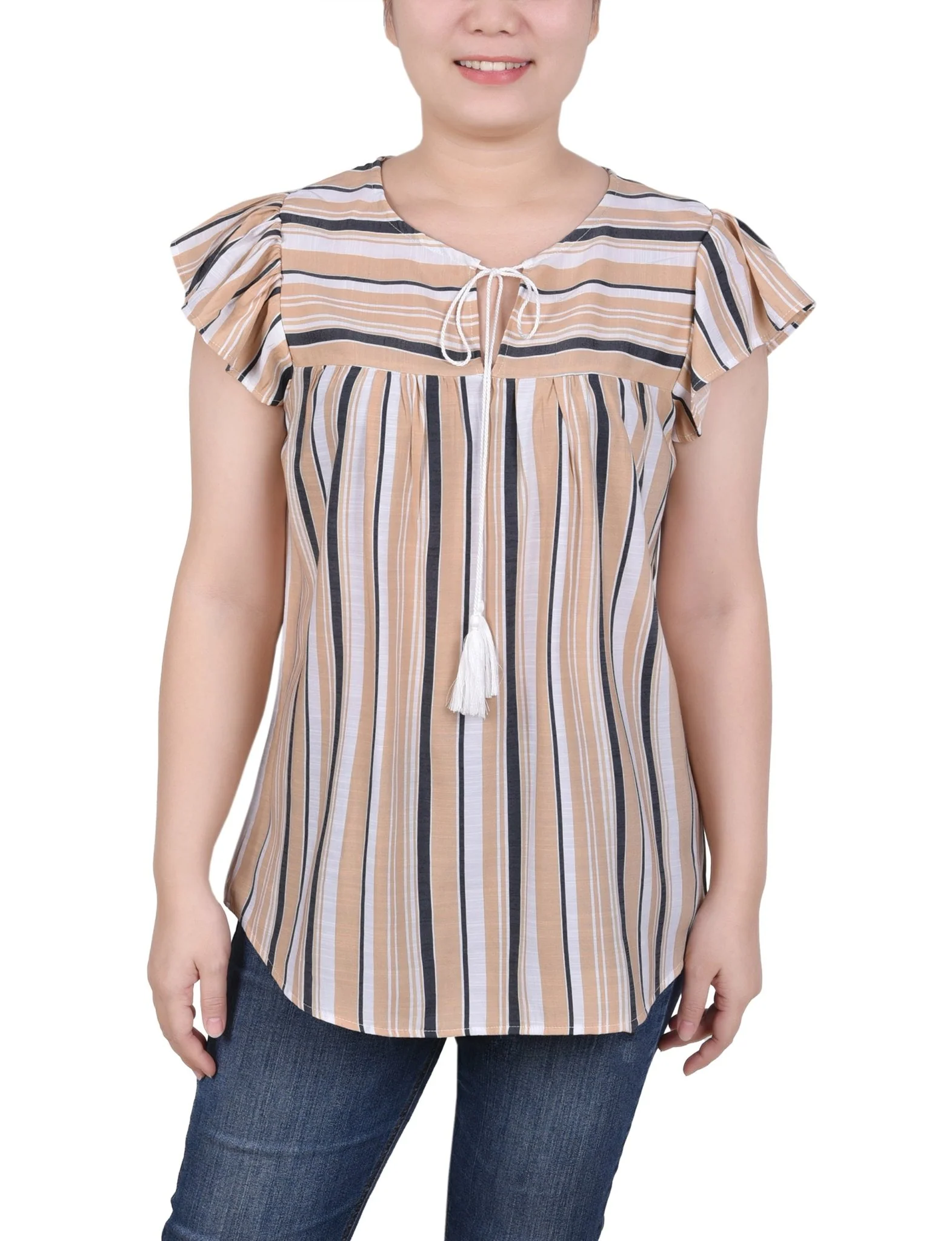 Flutter Sleeve Vertical Striped Blouse - Petite - Image 4
