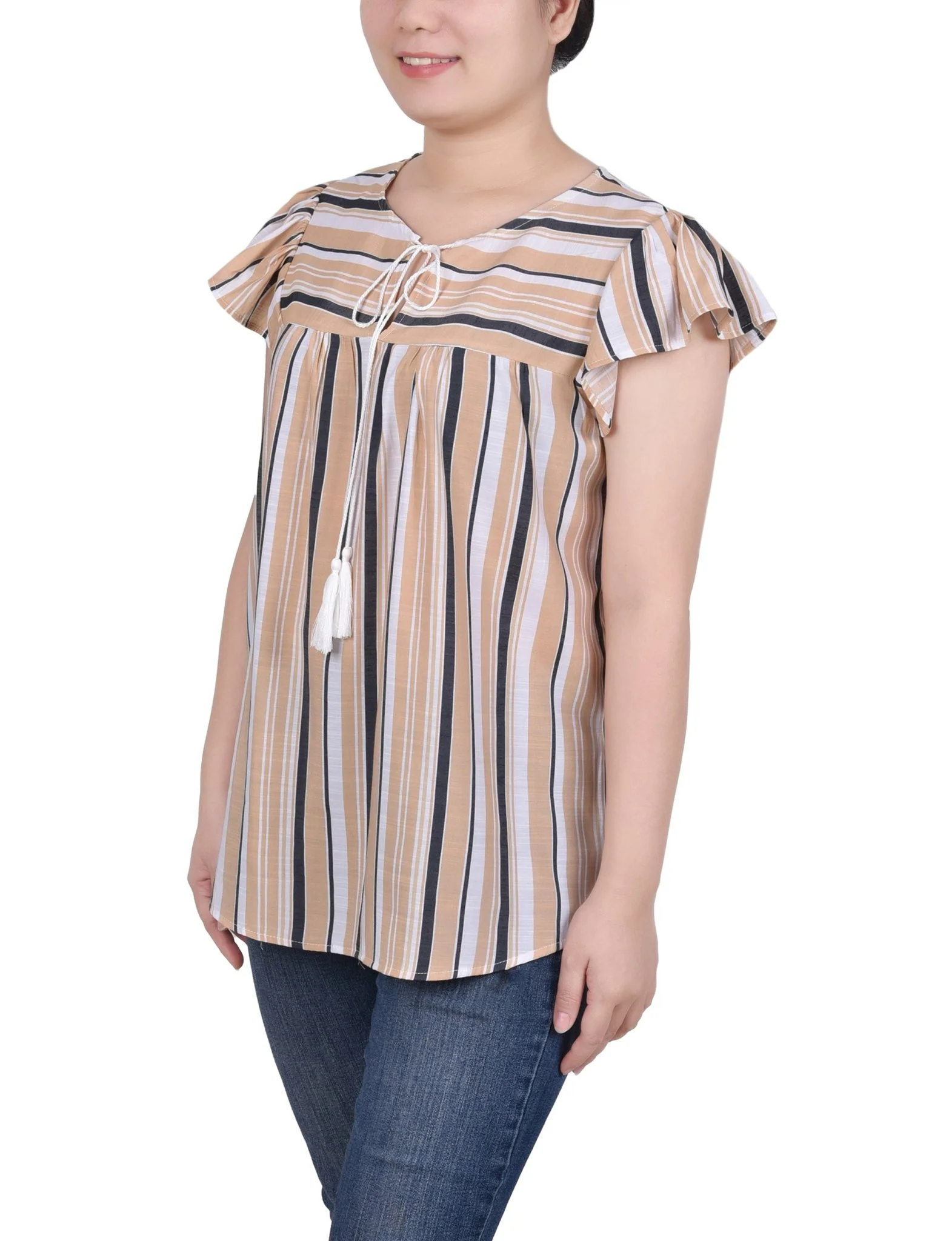 Flutter Sleeve Vertical Striped Blouse - Petite - Image 5