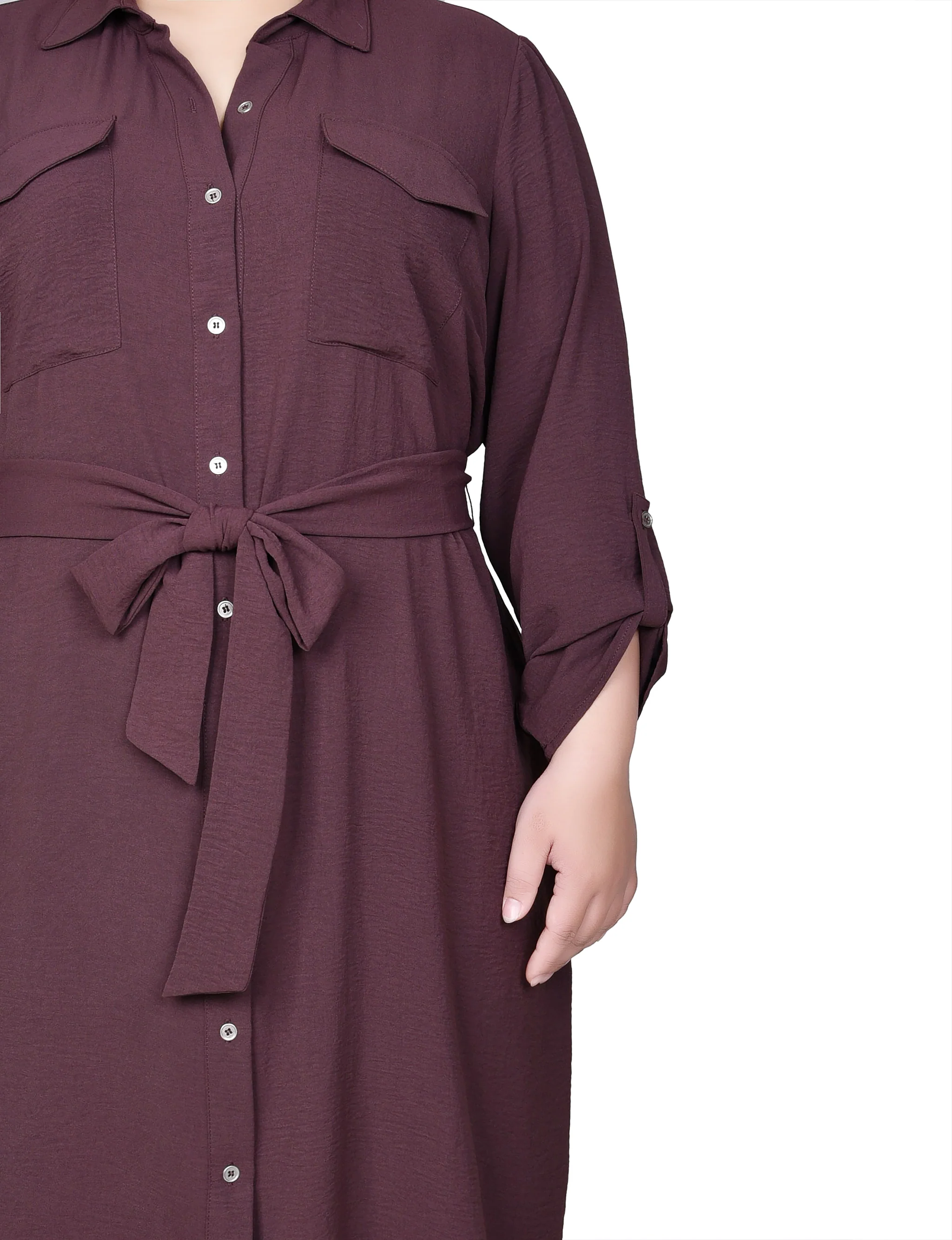 Fudge Long Roll Tab Sleeve Shirtdress - Plus - Image 4
