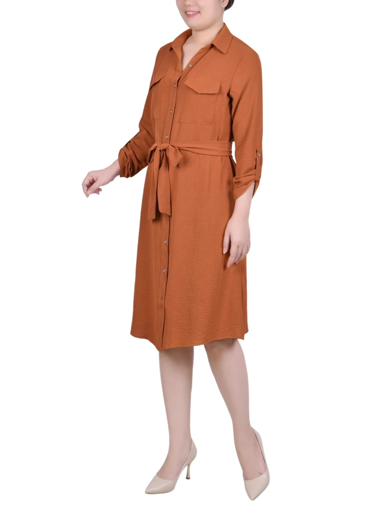 Ginger Bread Long Roll Tab Sleeve Shirtdress - Image 2