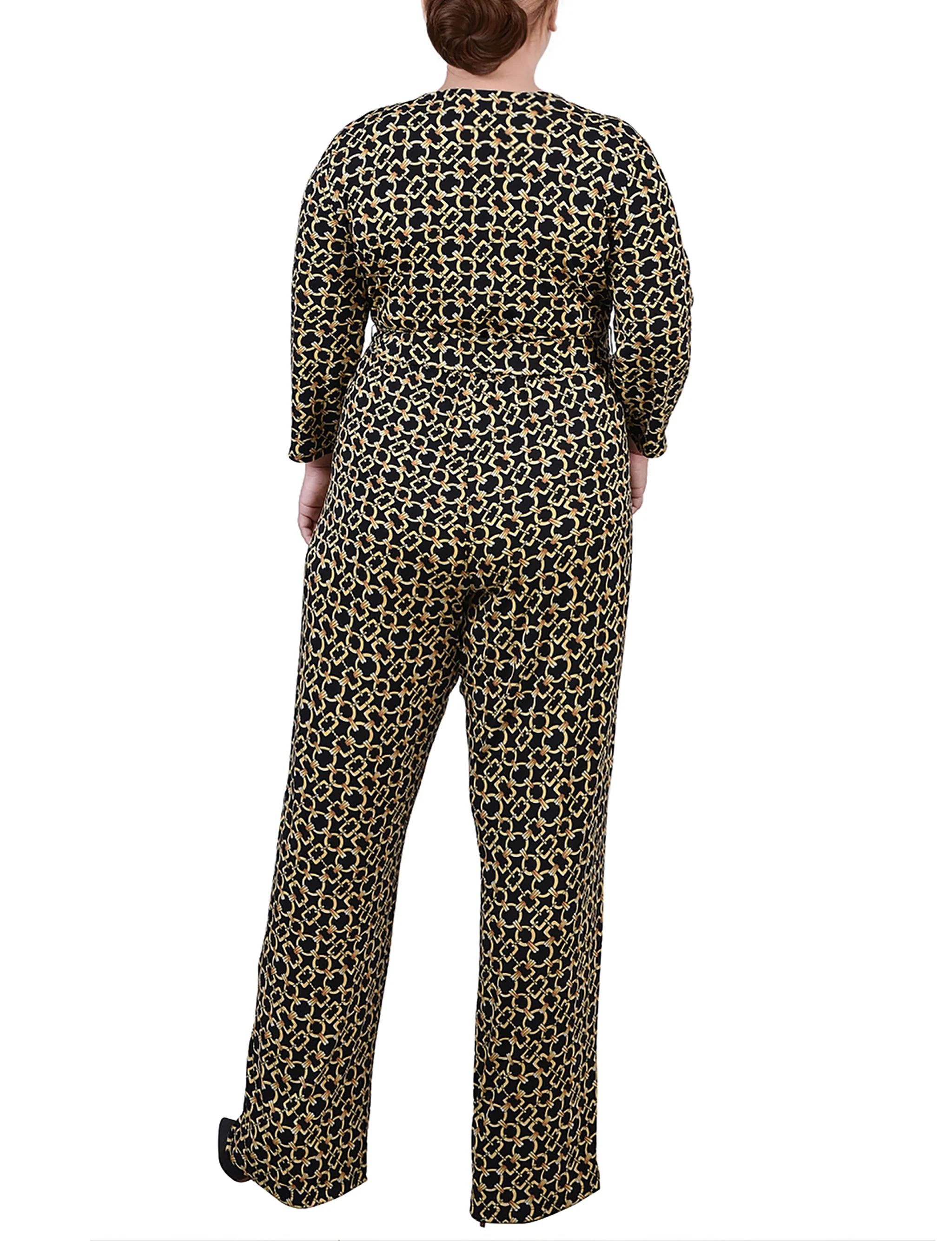 Gold Chain Link 3/4 Sleeve Belted Jumpsuit - Plus - Image 4