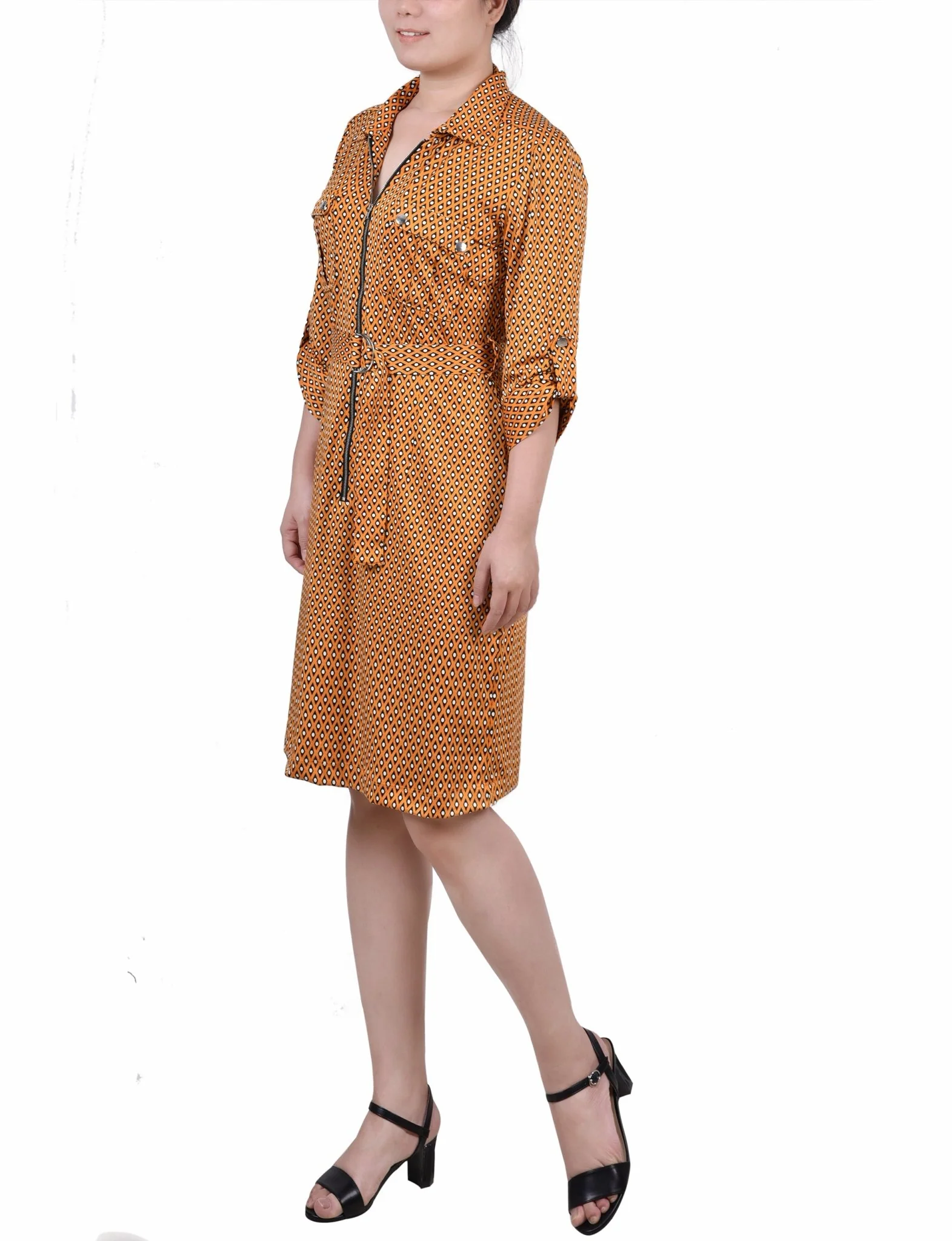 Golden Black Lil Elle Belted Roll Tab Zip Front Shirtdress - Petite - Image 2