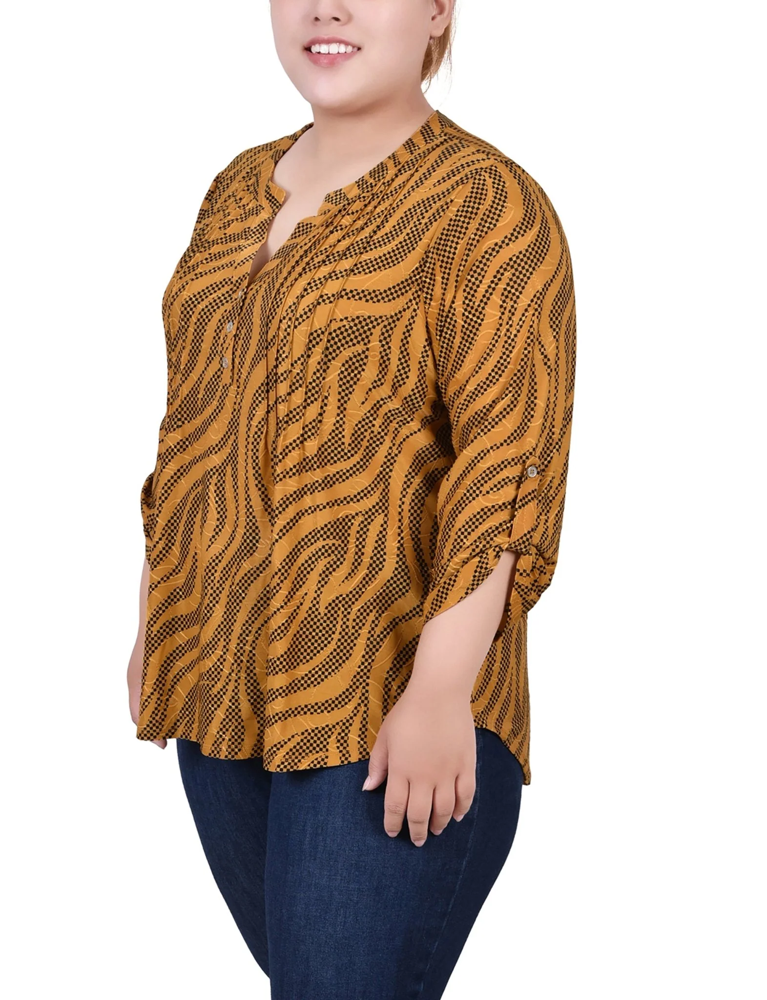 Golden Black Zebra 3/4 Roll Tap Pullover Top - Plus - Image 2