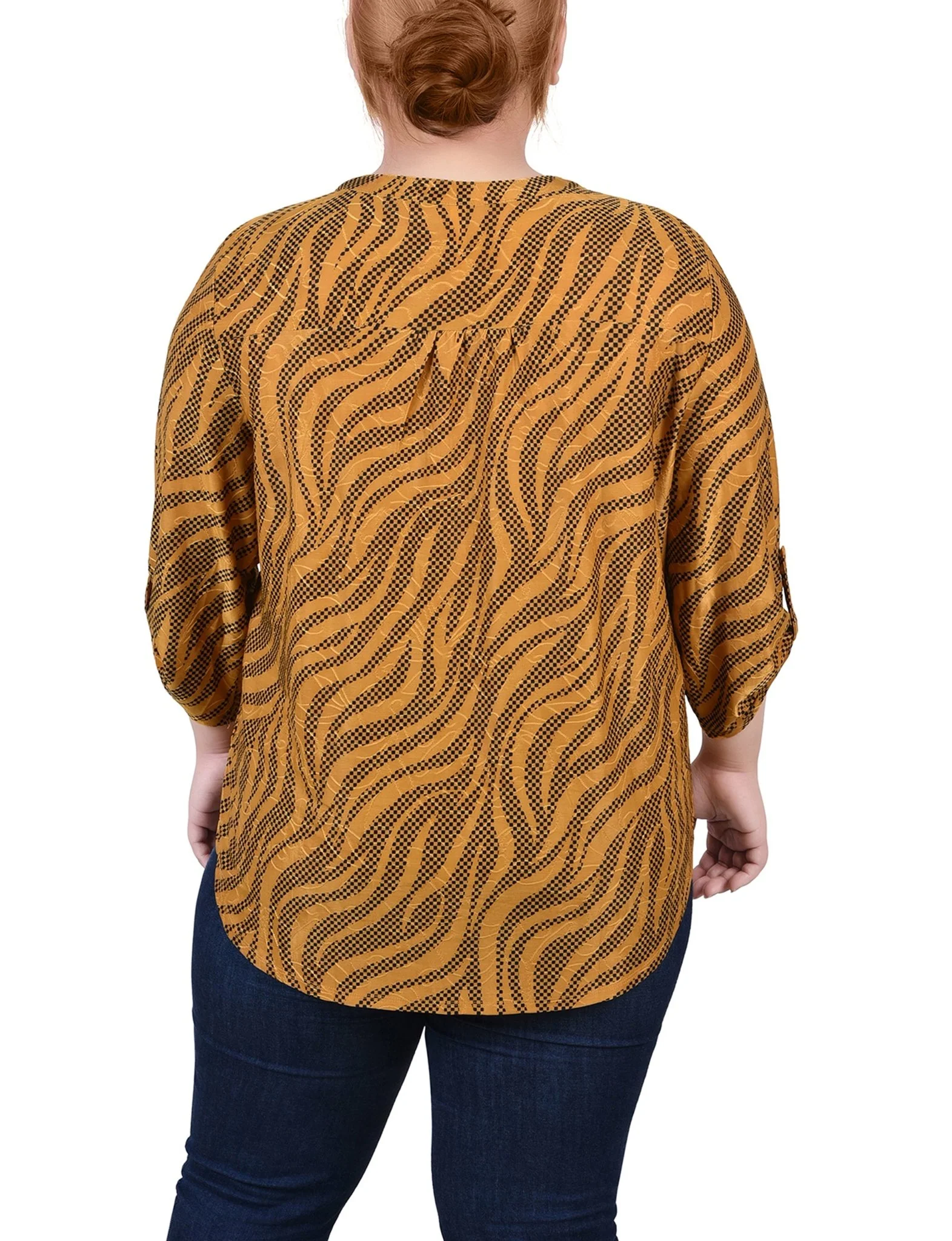 Golden Black Zebra 3/4 Roll Tap Pullover Top - Plus - Image 4