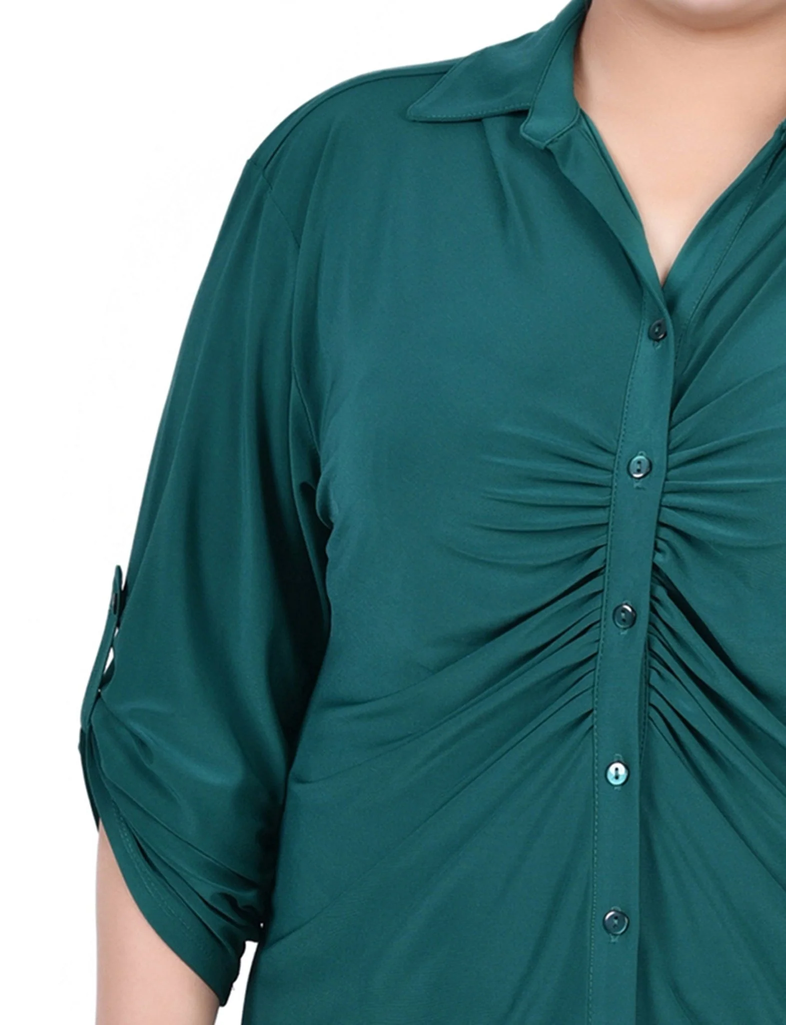 Grassy Green 3/4 Roll Tab Rouched-Front Top - Plus - Image 3