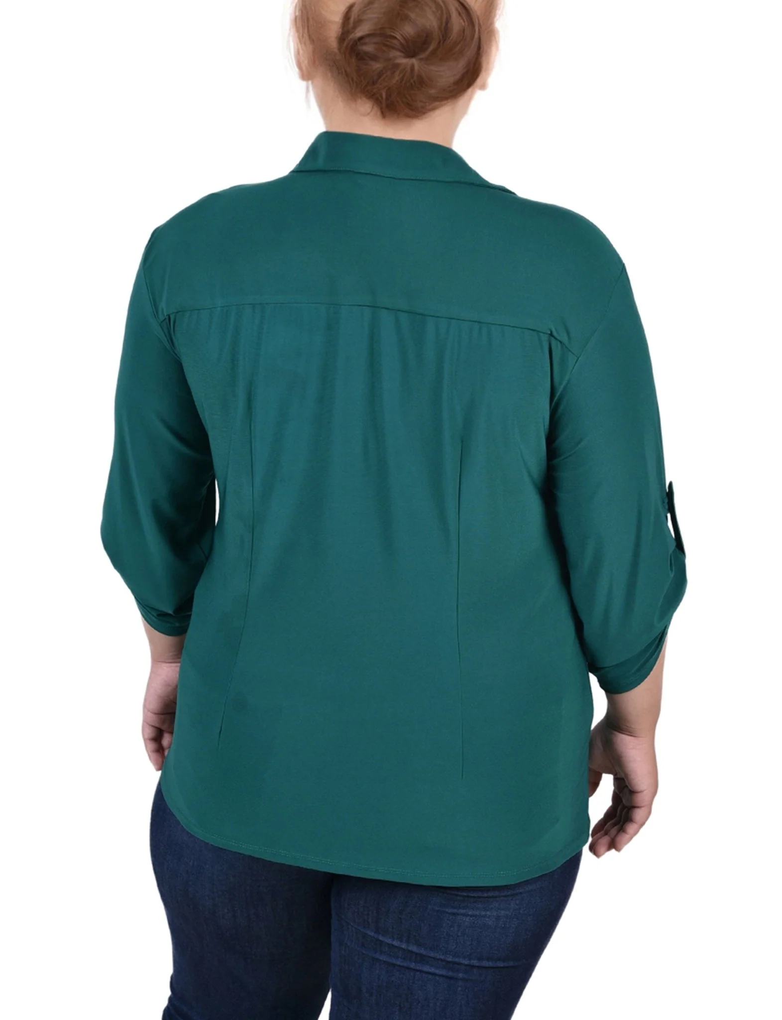 Grassy Green 3/4 Roll Tab Rouched-Front Top - Plus - Image 4