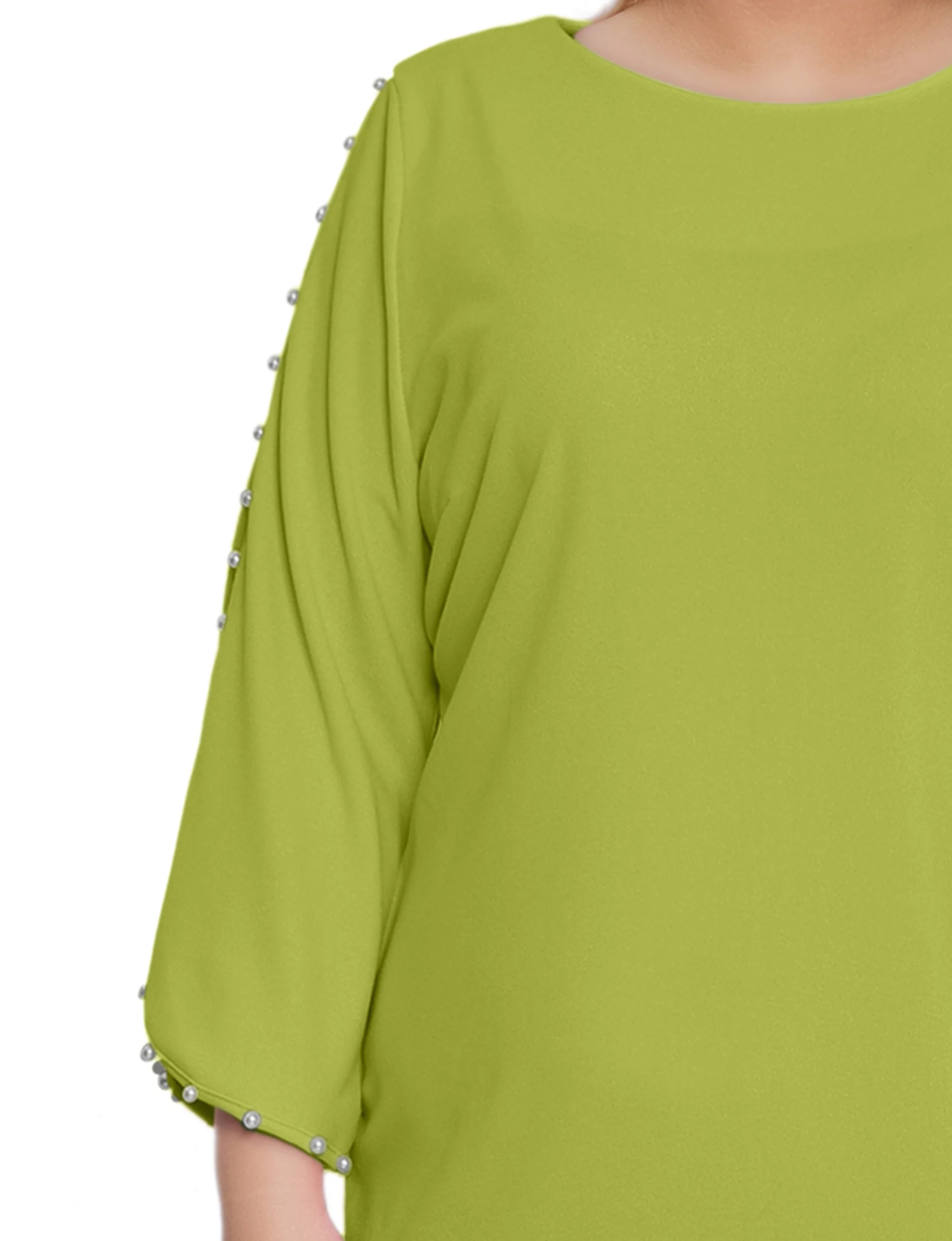 Green 3/4 Pearl-Detail Petal Sleeve Dress - Plus - Image 3