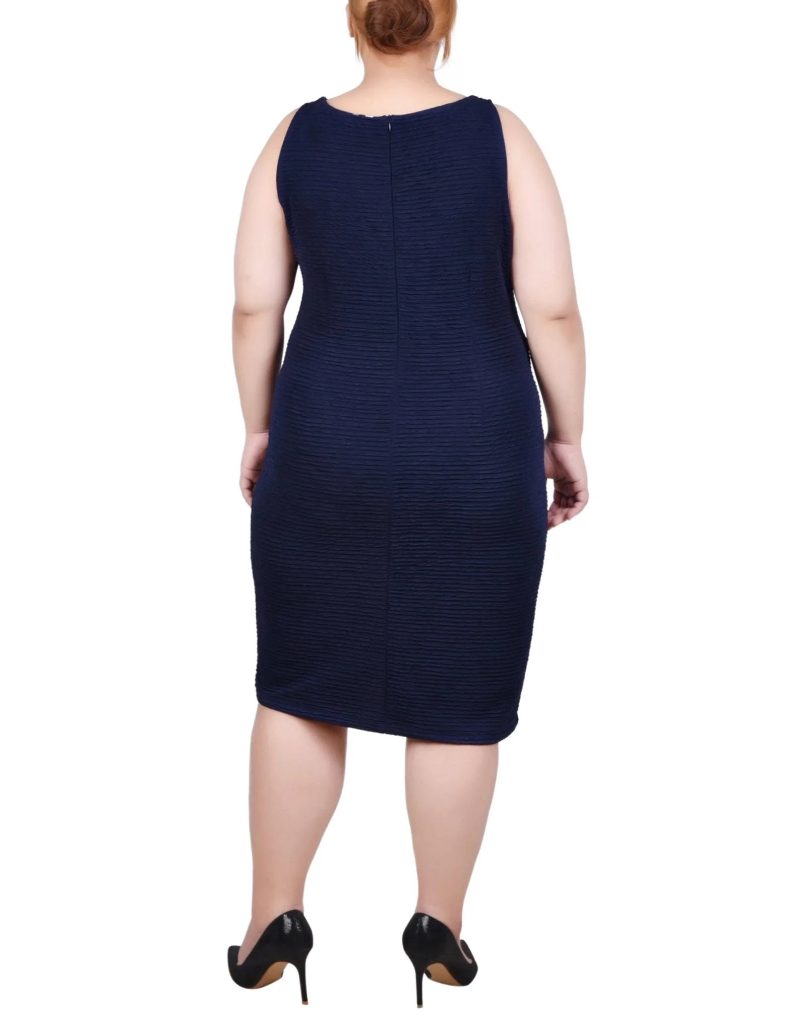 Harbor Navy Textured 3/4 Sleeve 2 Piece Dress Set - Plus - Image 3