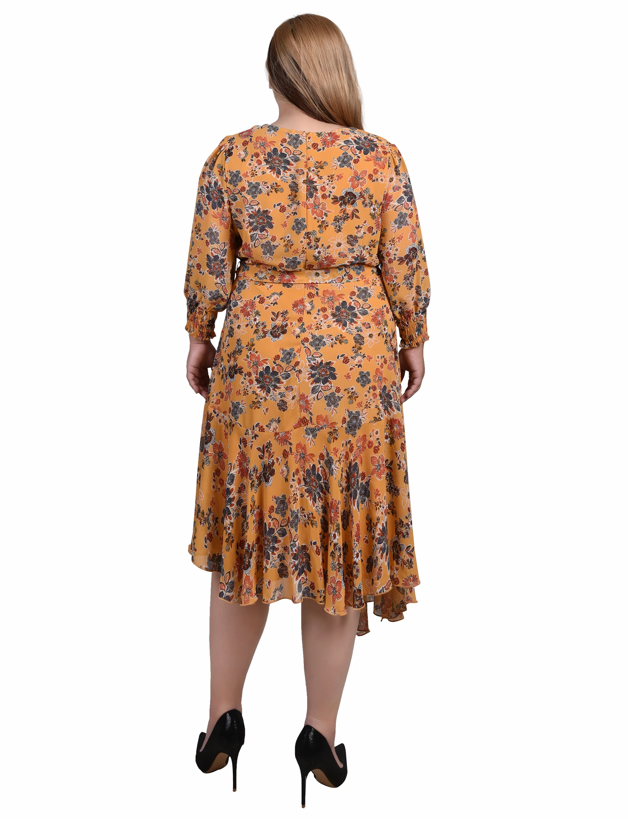 Honey Wallflower 3/4 Sleeve Belted Chiffon Hankerchief Hem Dress - Plus - Image 3