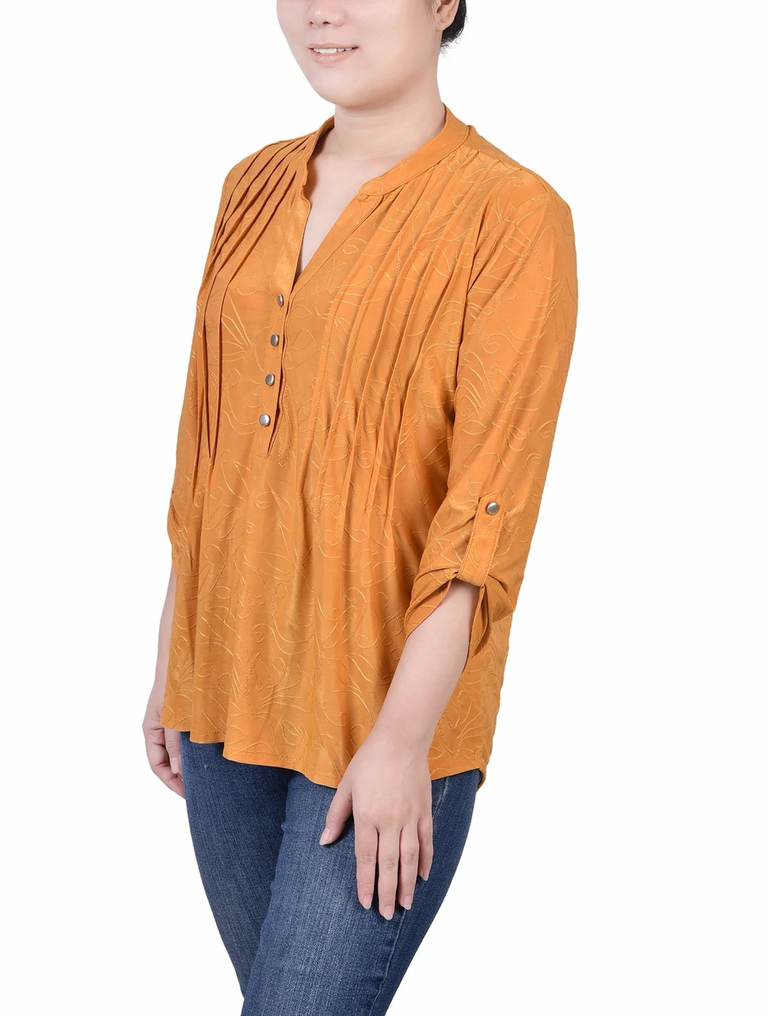 Inca Gold 3/4 Roll Tab Pullover Top - Petite - Image 2