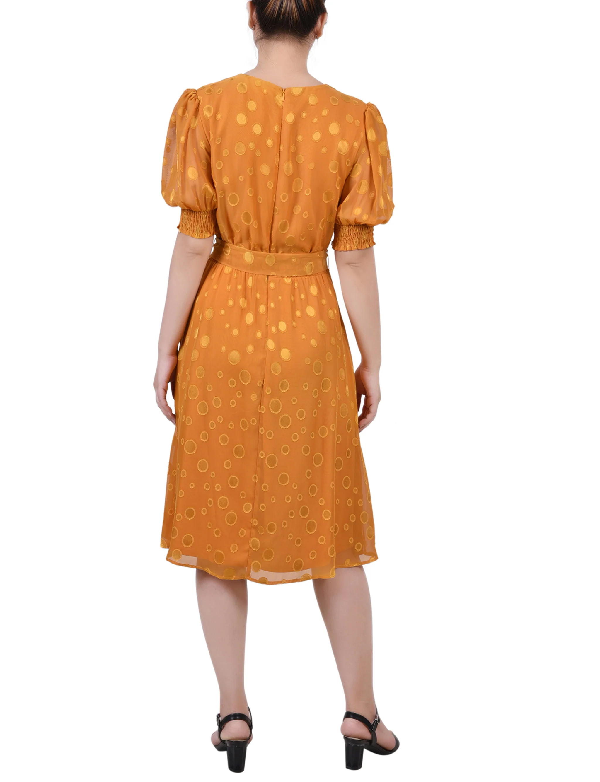 Inca Gold Elbow Sleeve Swiss Dot Dress - Petite - Image 3
