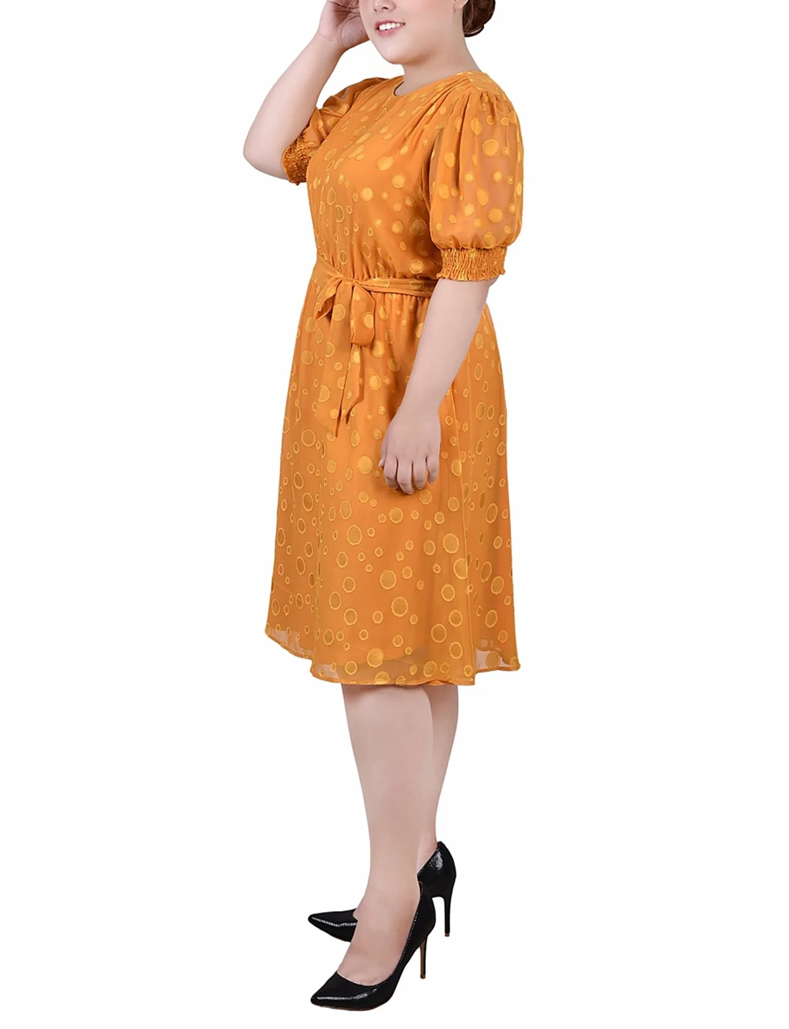 Inca Gold Elbow Sleeve Swiss Dot Dress - Plus - Image 2