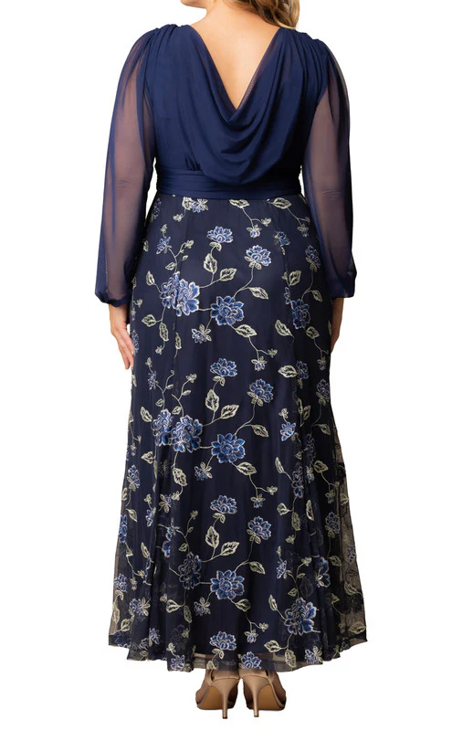 Isabella Embroidered Mesh Gown - Navy - Plus - Image 2