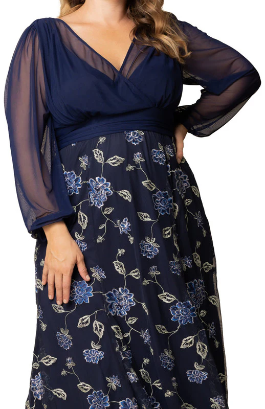 Isabella Embroidered Mesh Gown - Navy - Plus - Image 3