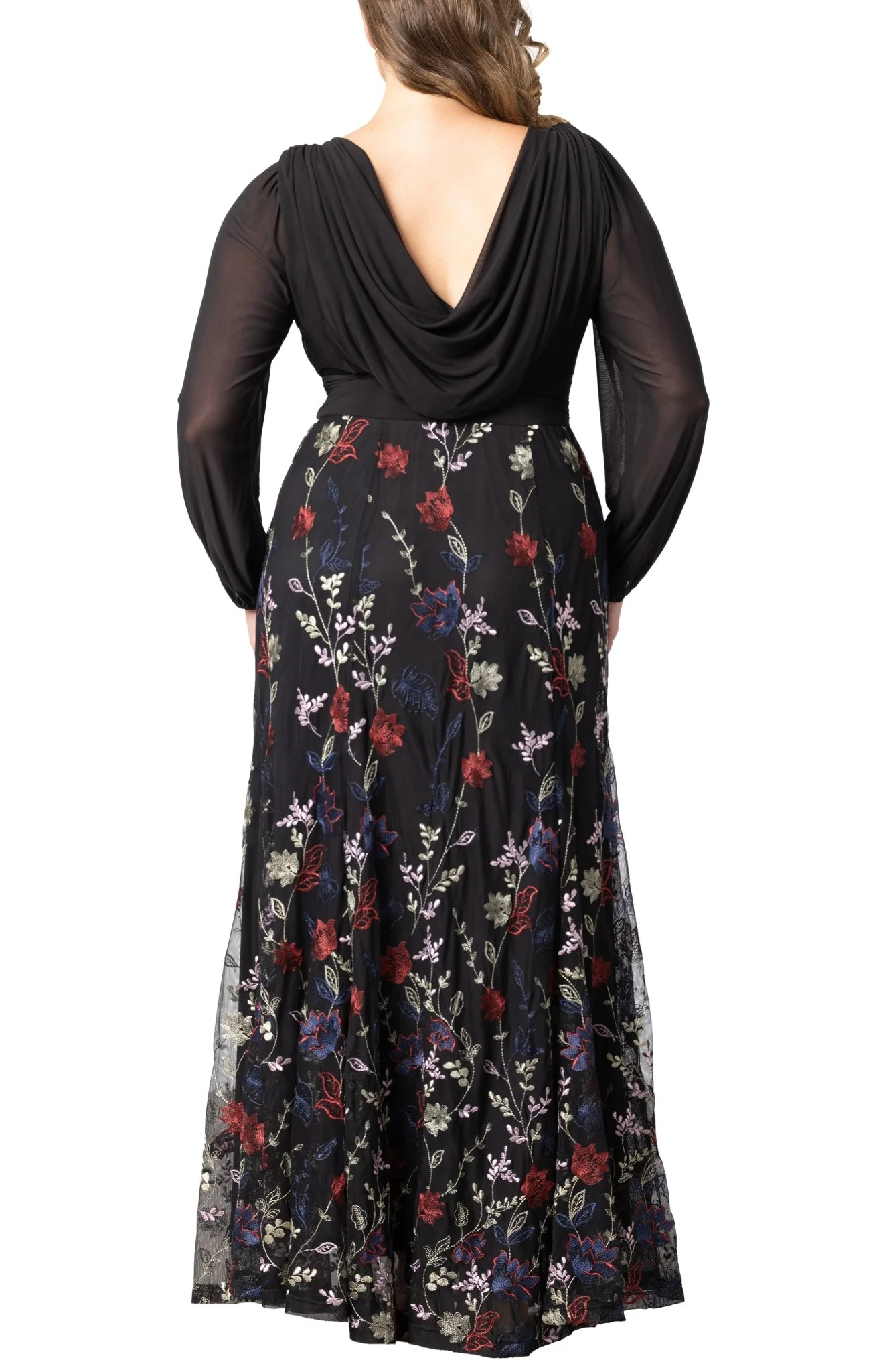 Isabella Embroidered Mesh Gown - Black - Plus - Image 3