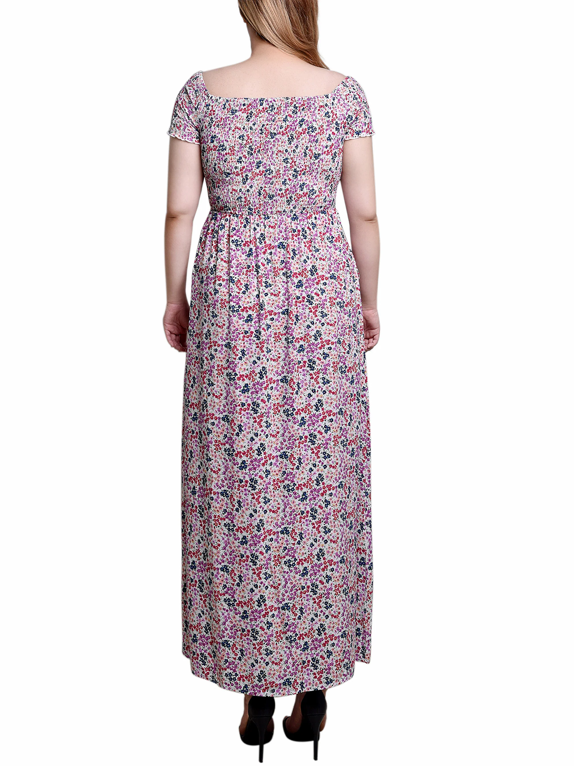 Ivory Disty Flrl Smocked Bodice Maxi Dress - Image 3
