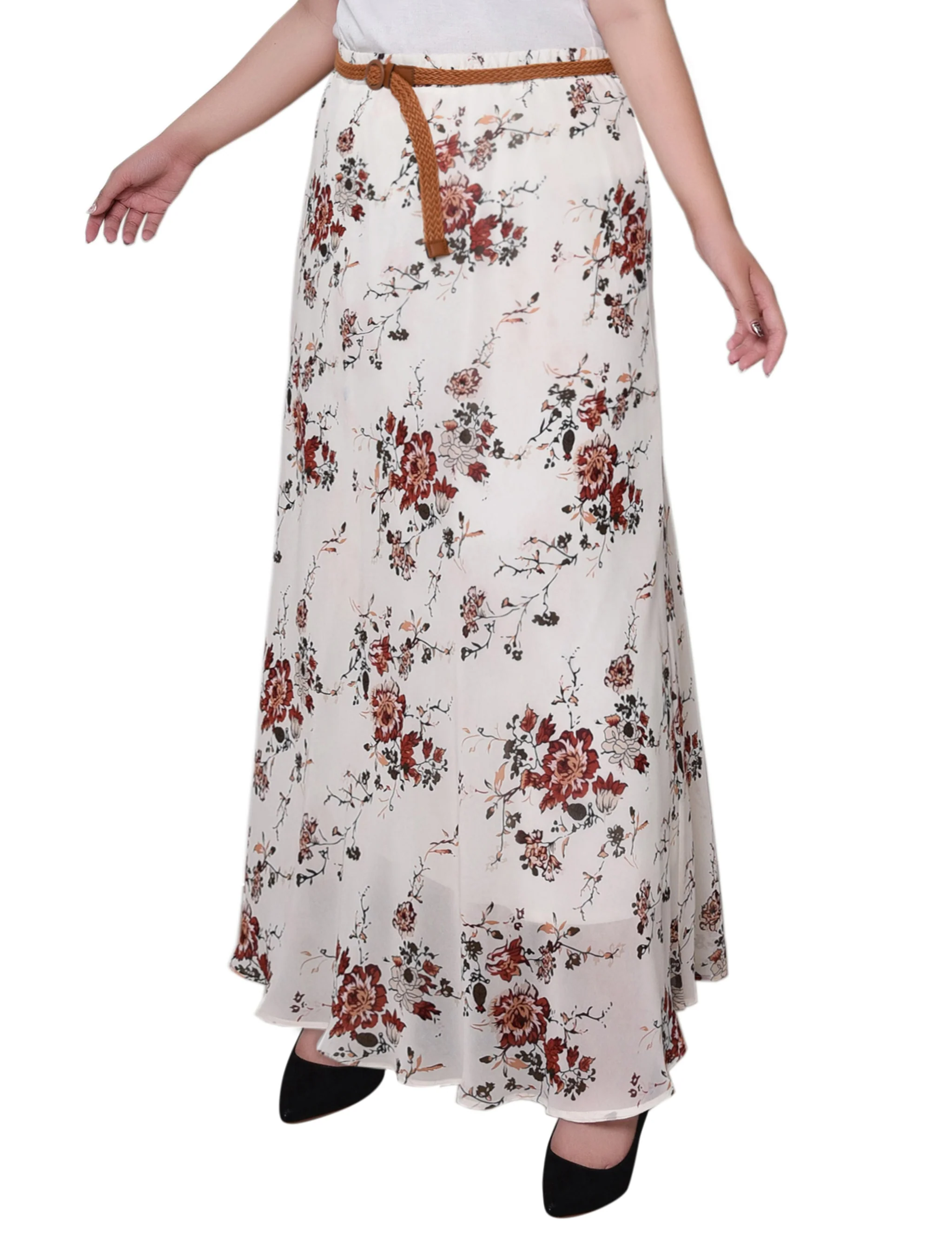 Ivory Floral Chiffon Maxi Skirt - Plus - Image 2
