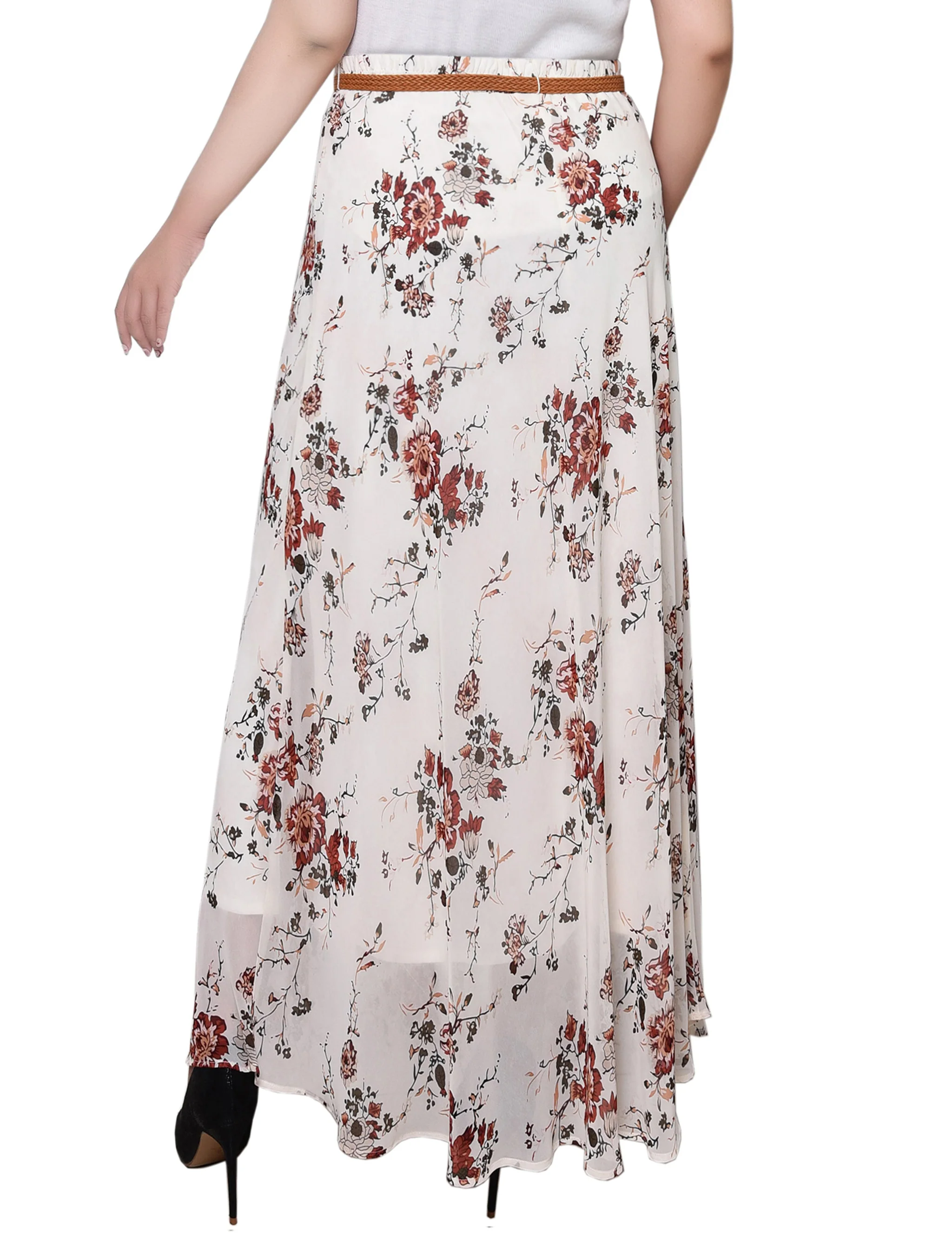 Ivory Floral Chiffon Maxi Skirt - Plus - Image 4