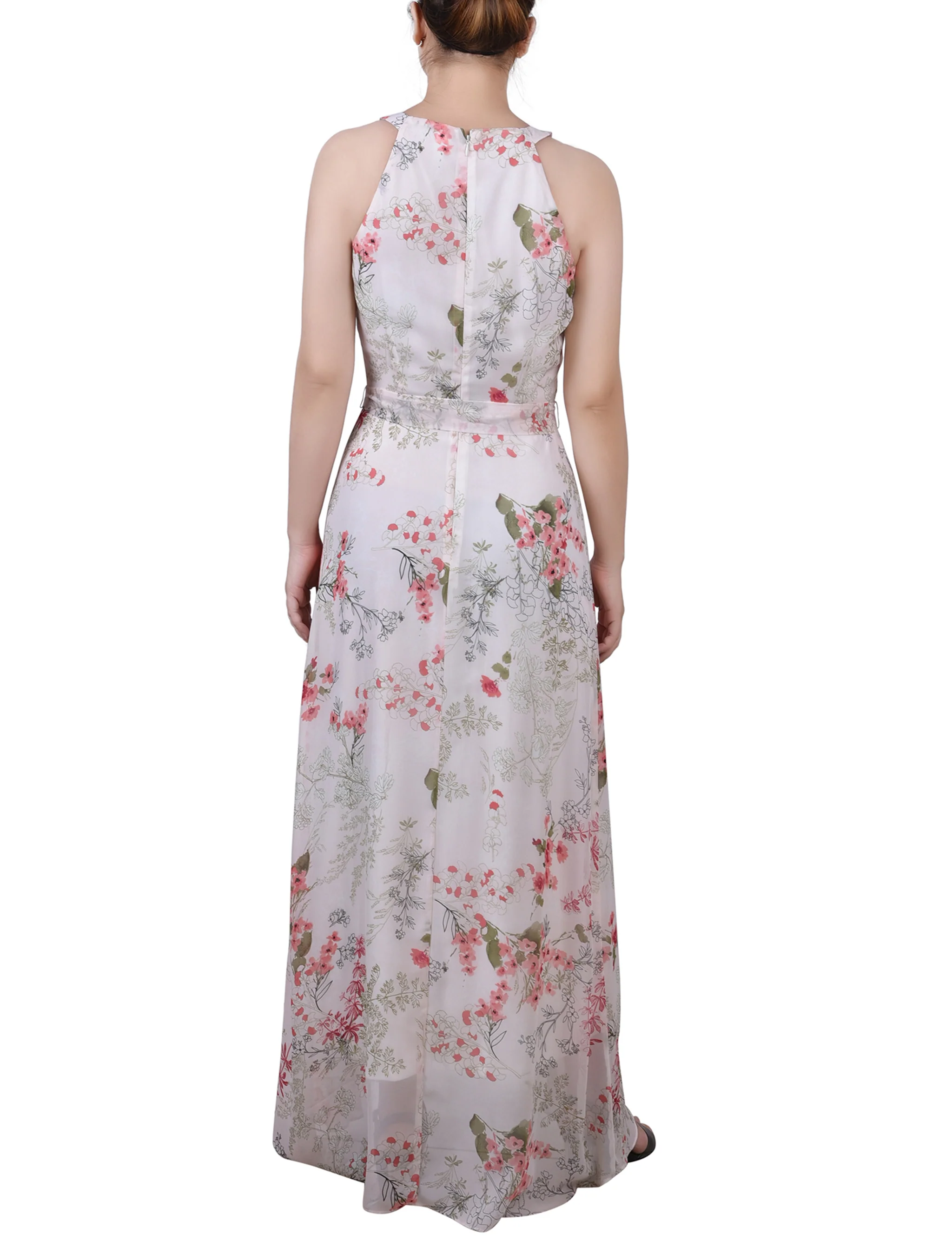 Ivory Floral Halter Front Chiffon Maxi Dress - Image 4