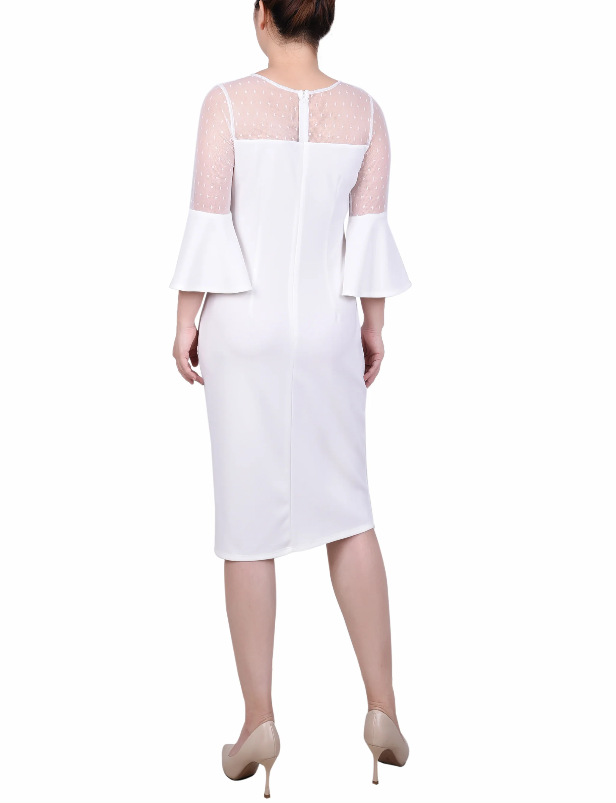 Ivory Illusion Neck Scuba Dress - Image 3