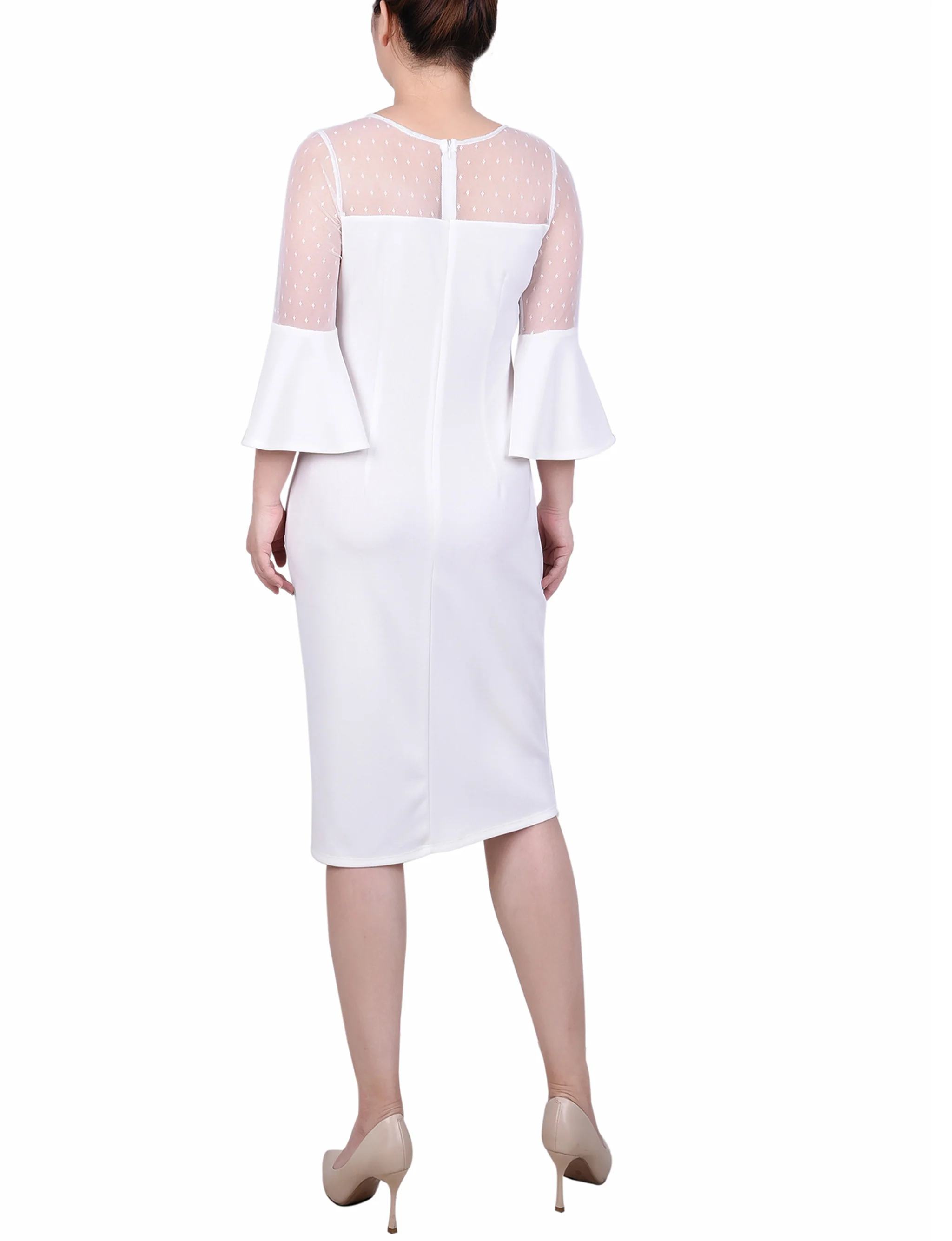 Ivory Illusion Neck Scuba Dress - Petite - Image 3